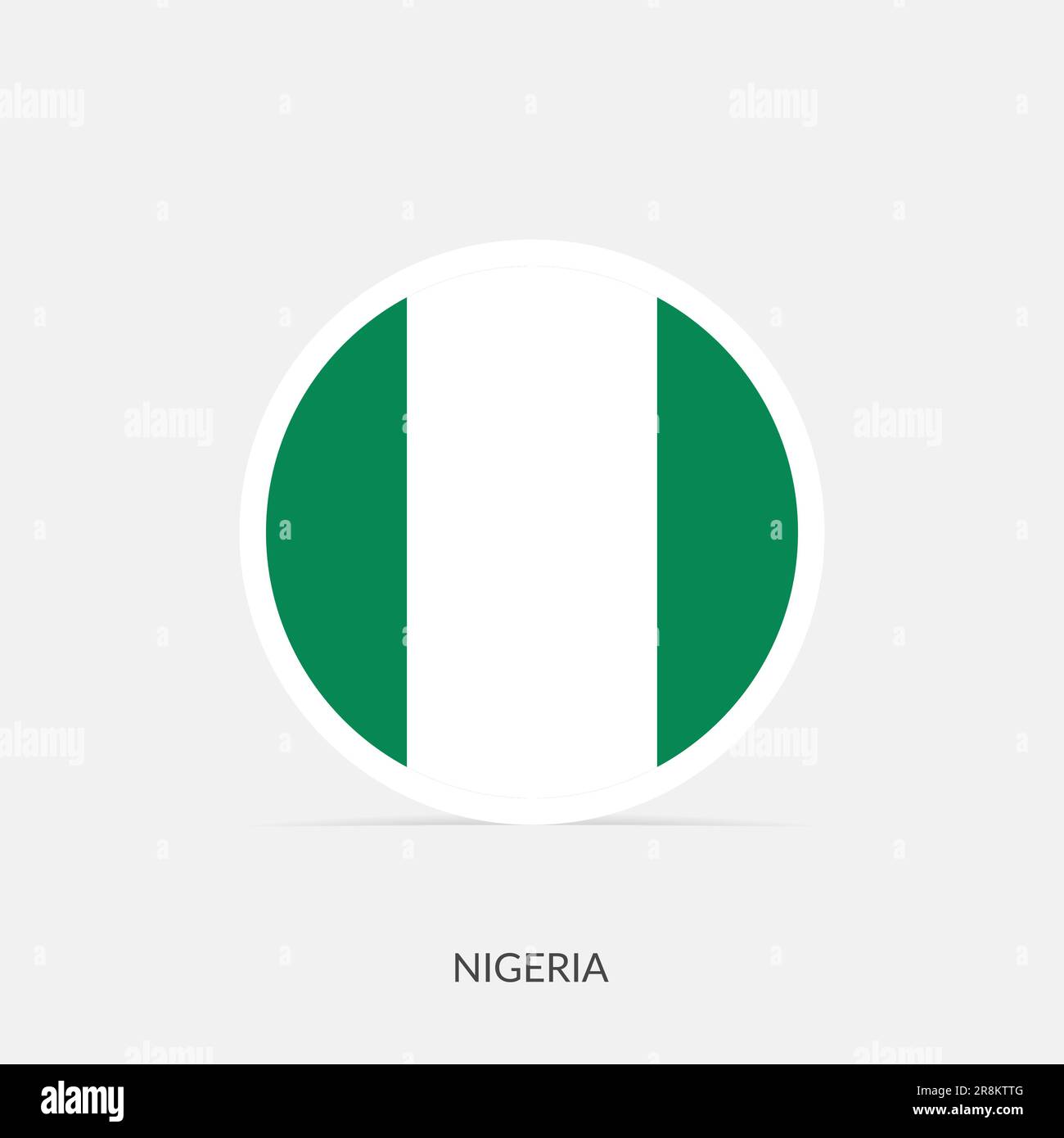 Icona della bandiera a forma di tondo della Nigeria con ombra. Illustrazione Vettoriale