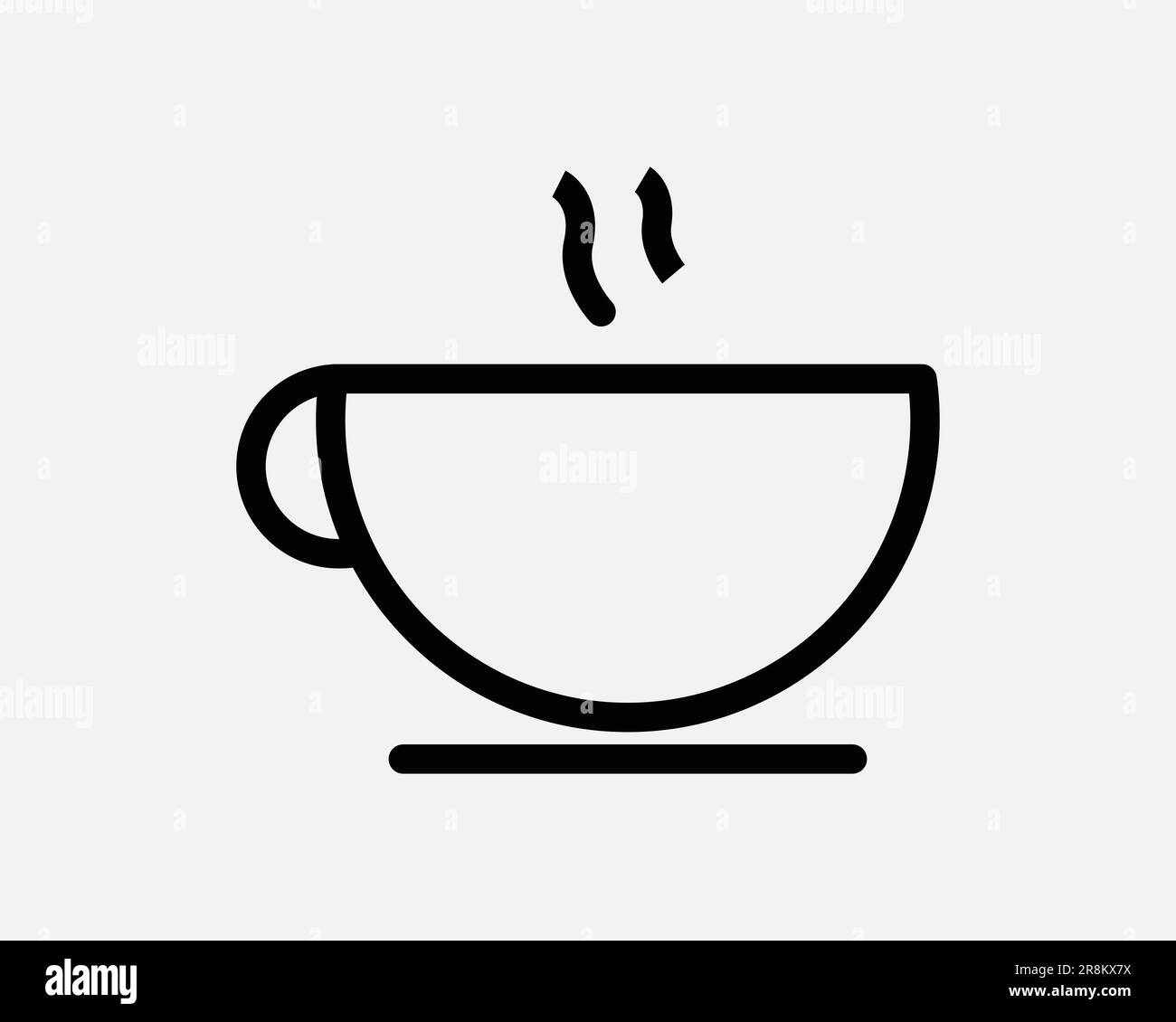 Icona della linea della tazza di caffè. Caffetteria caffetteria Hot Beverage tazza Cappuccino tè vapore. Simbolo del segno bianco nero Illustrazione Illustrazione grafico Clipart vettore EPS Illustrazione Vettoriale