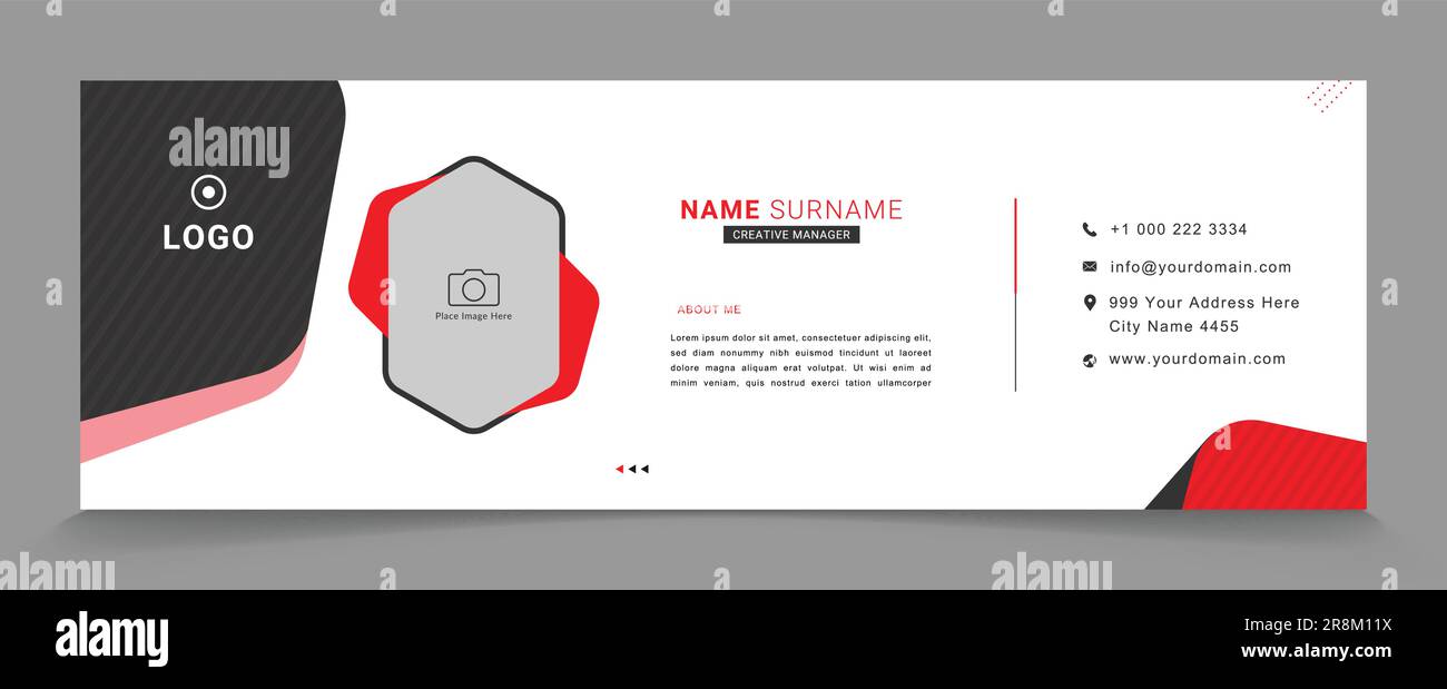 Moderno modello di firma e-mail. firma e-mail dal layout moderno e minimalista con un luogo per le foto dell'autore Illustrazione Vettoriale