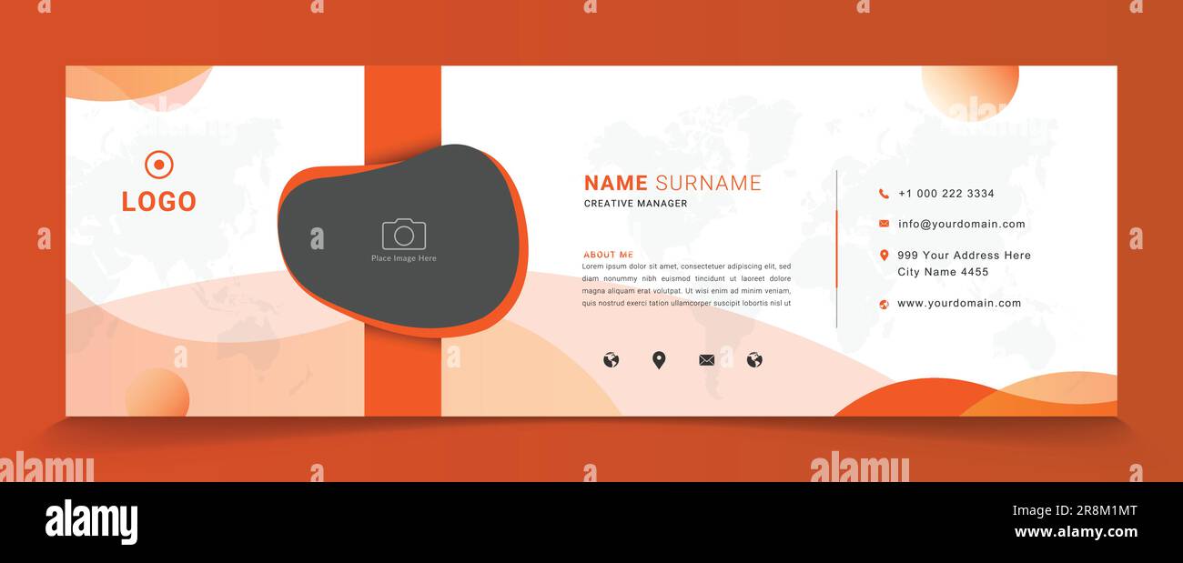 Moderno modello di firma e-mail. firma e-mail dal layout moderno e minimalista con un luogo per le foto dell'autore Illustrazione Vettoriale