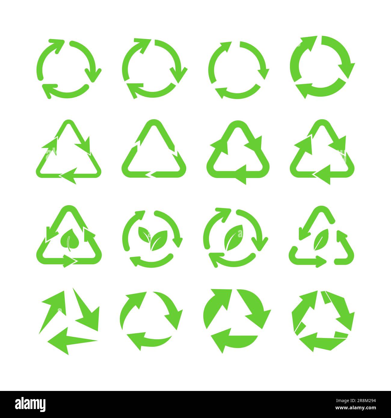 Set di icone piatte verdi delle frecce di riciclo eco Illustrazione Vettoriale