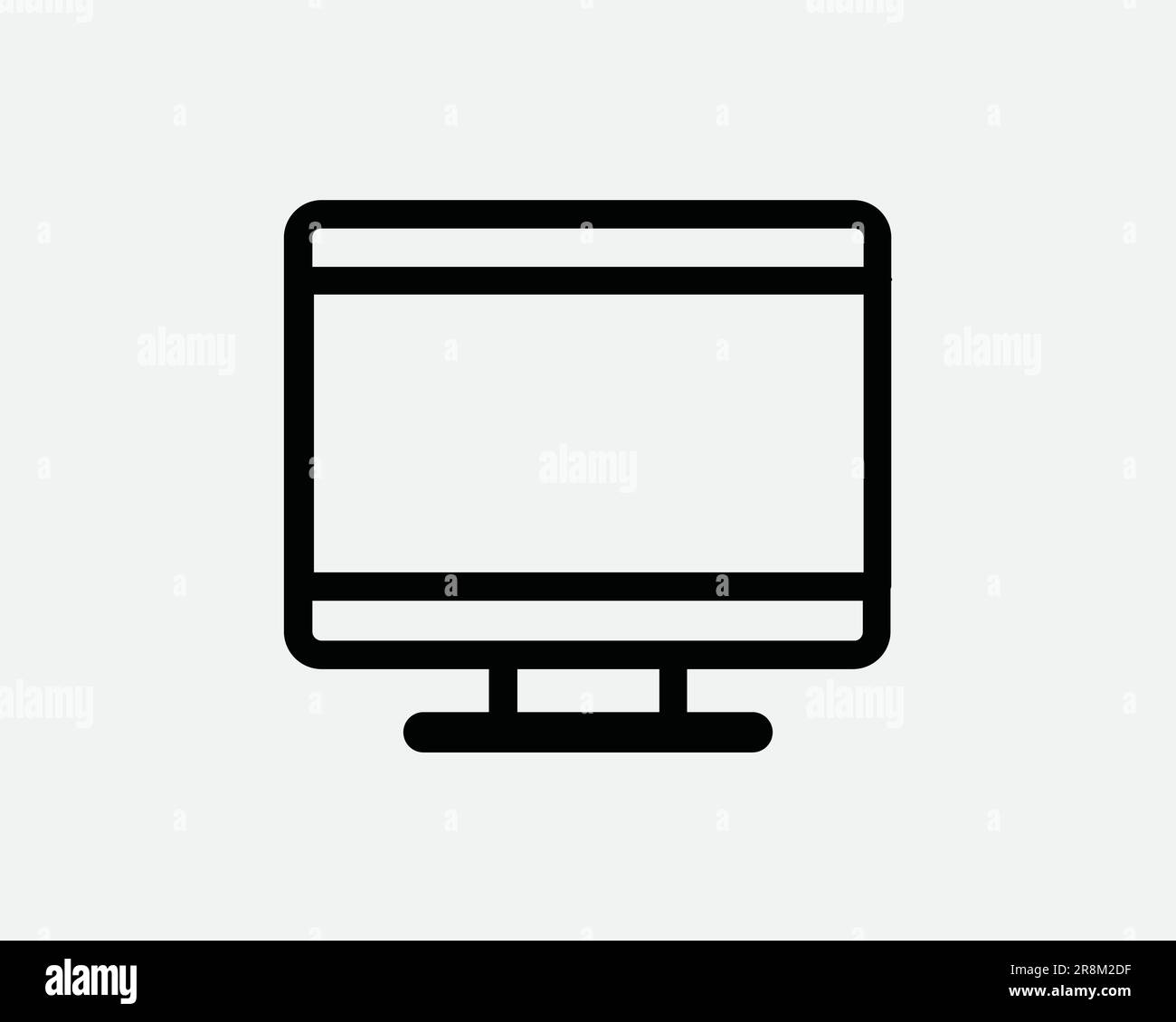 Icona Monitor del computer. Schermo del PC Display TV Televisione LED LCD. Nero bianco contorno simbolo segno di linea Illustrazione Illustrazione grafico clipart vettore EPS Illustrazione Vettoriale