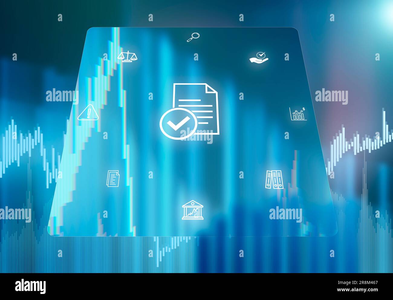 Immagine digitale con vari simboli finanziari, inflazione Foto Stock