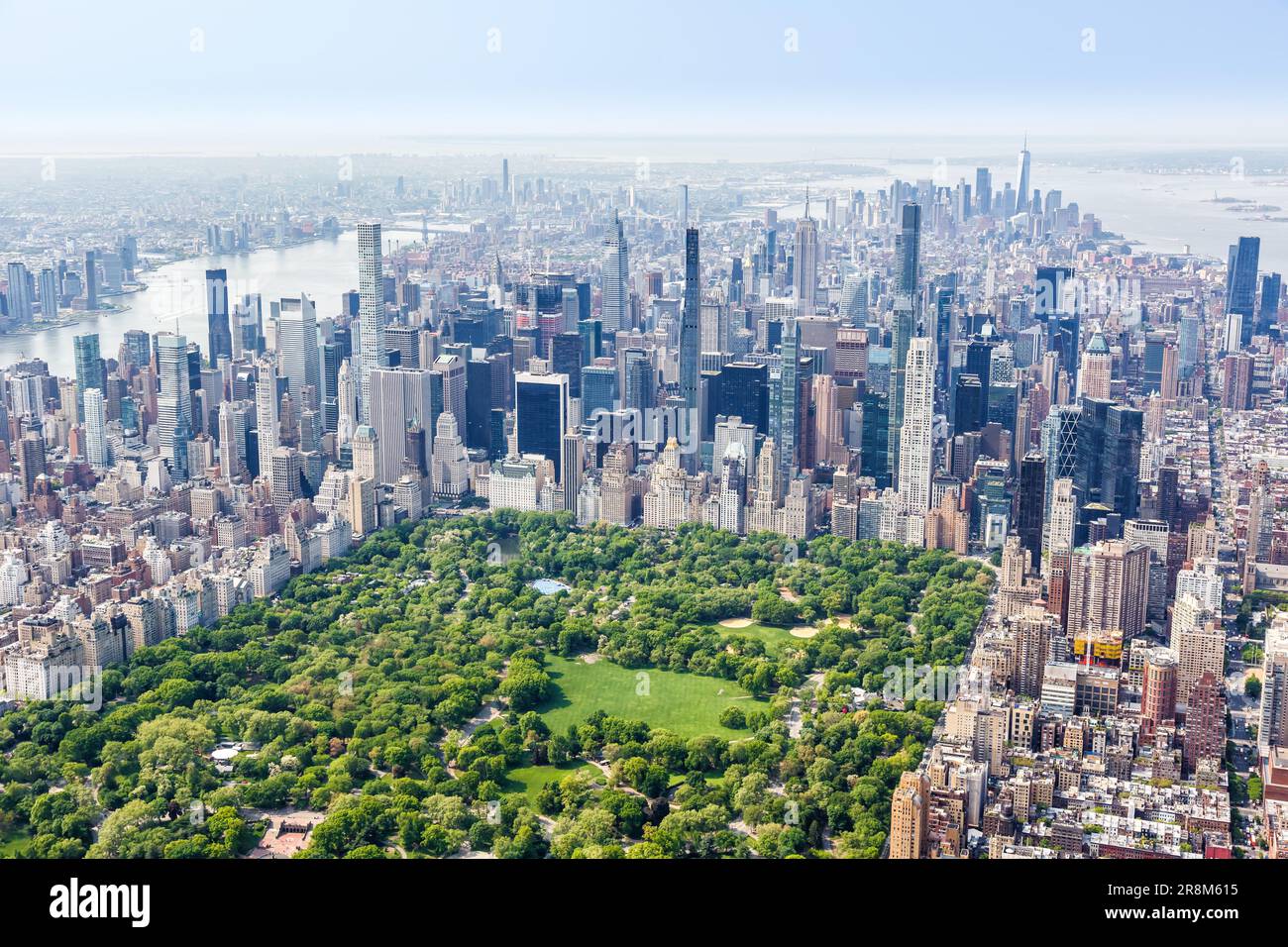 New York City skyline grattacielo di Manhattan immobiliare con Central Park vista aerea foto negli Stati Uniti Foto Stock
