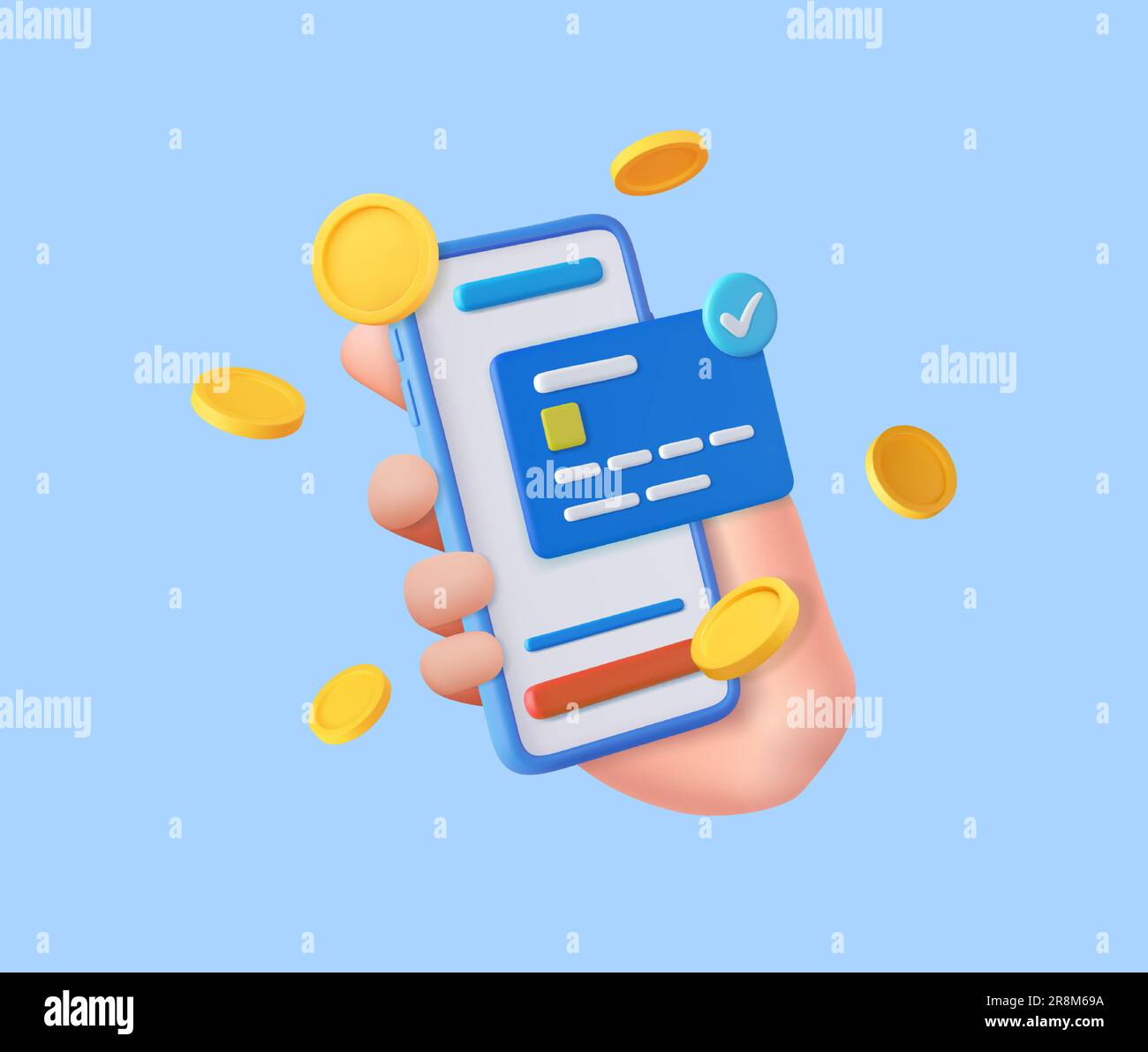 Telefono cellulare 3D con carta di credito Illustrazione Vettoriale