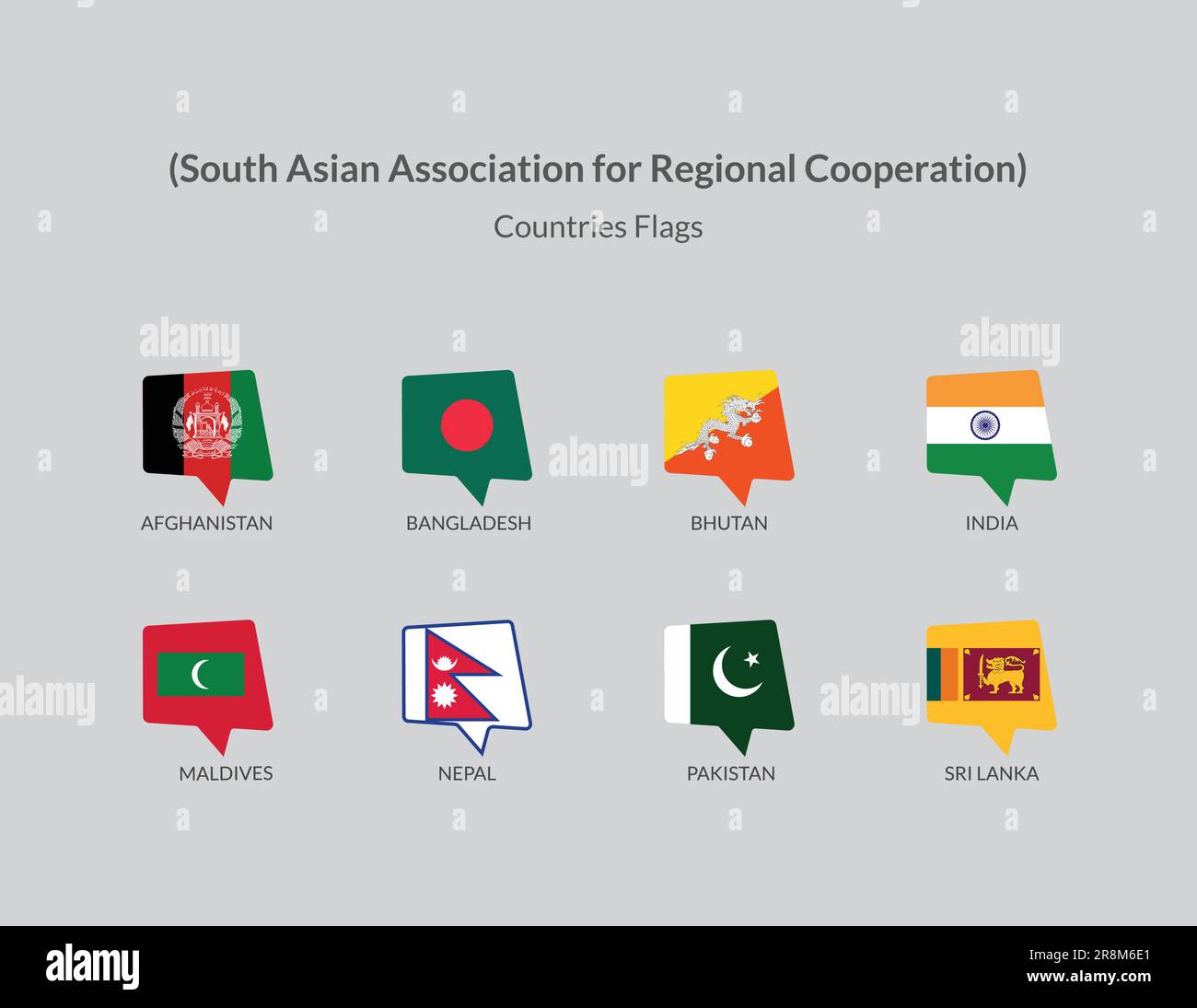 Associazione Sud Asiatica per la cooperazione Regionale Paesi raccolta icone bandiera Illustrazione Vettoriale