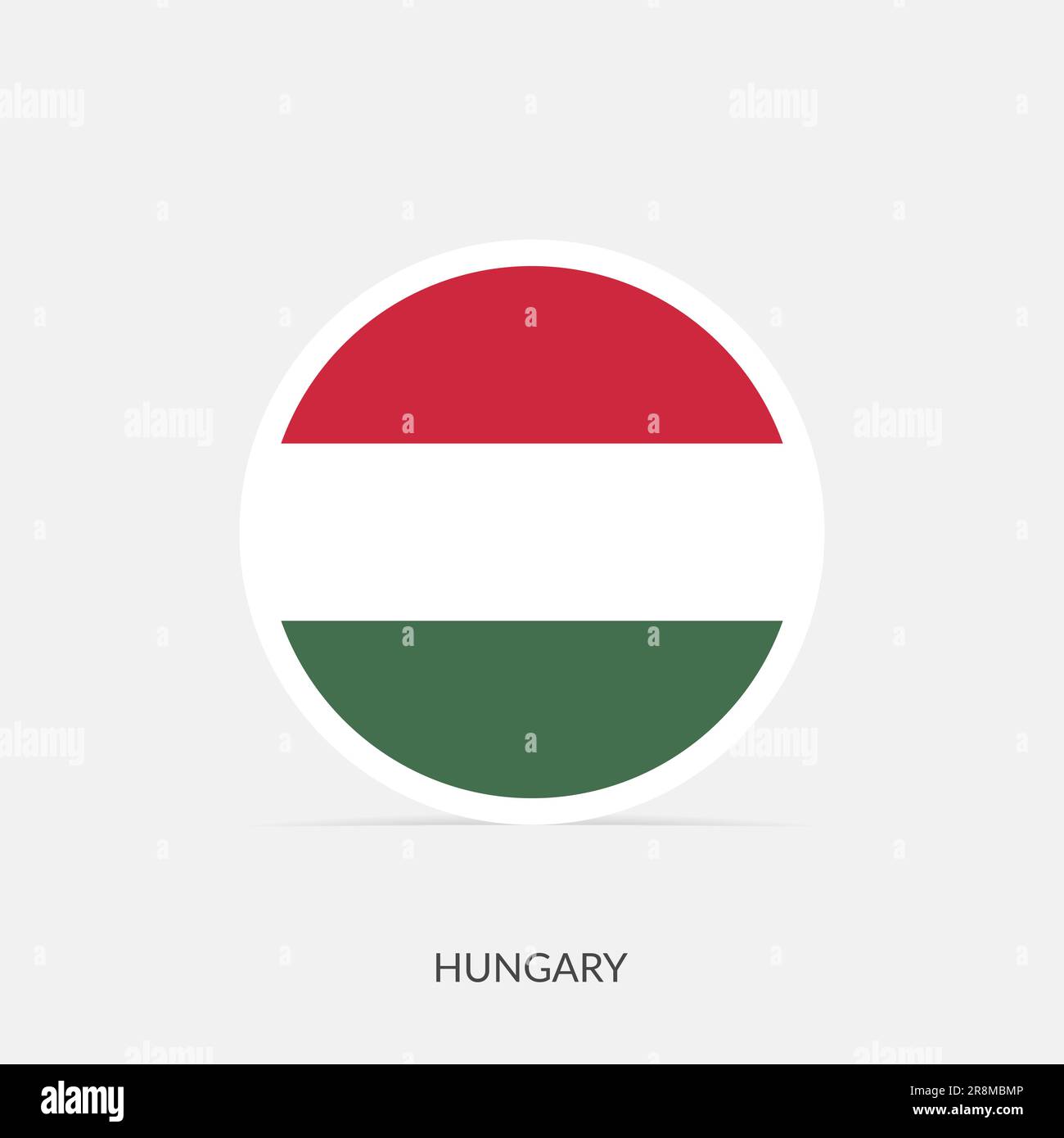 Icona bandiera rotonda Ungheria con ombra. Illustrazione Vettoriale