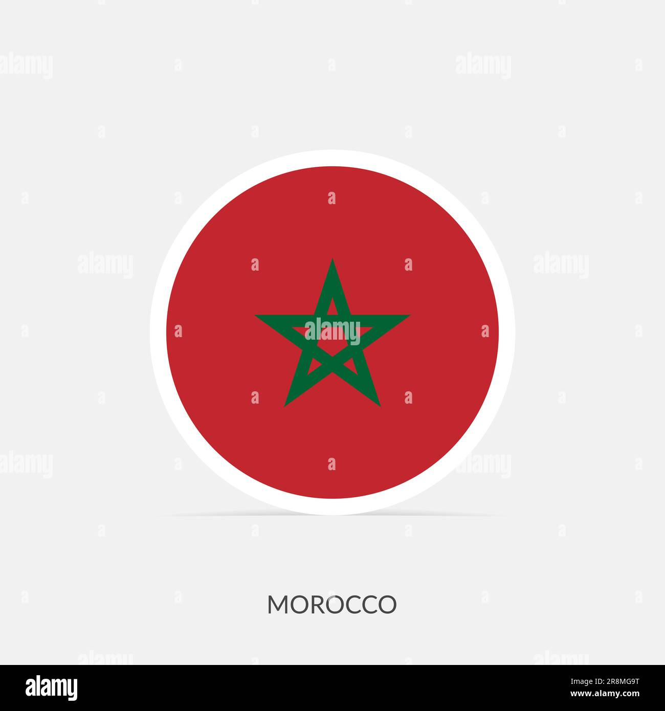 Icona della bandiera rotonda del Marocco con ombra. Illustrazione Vettoriale