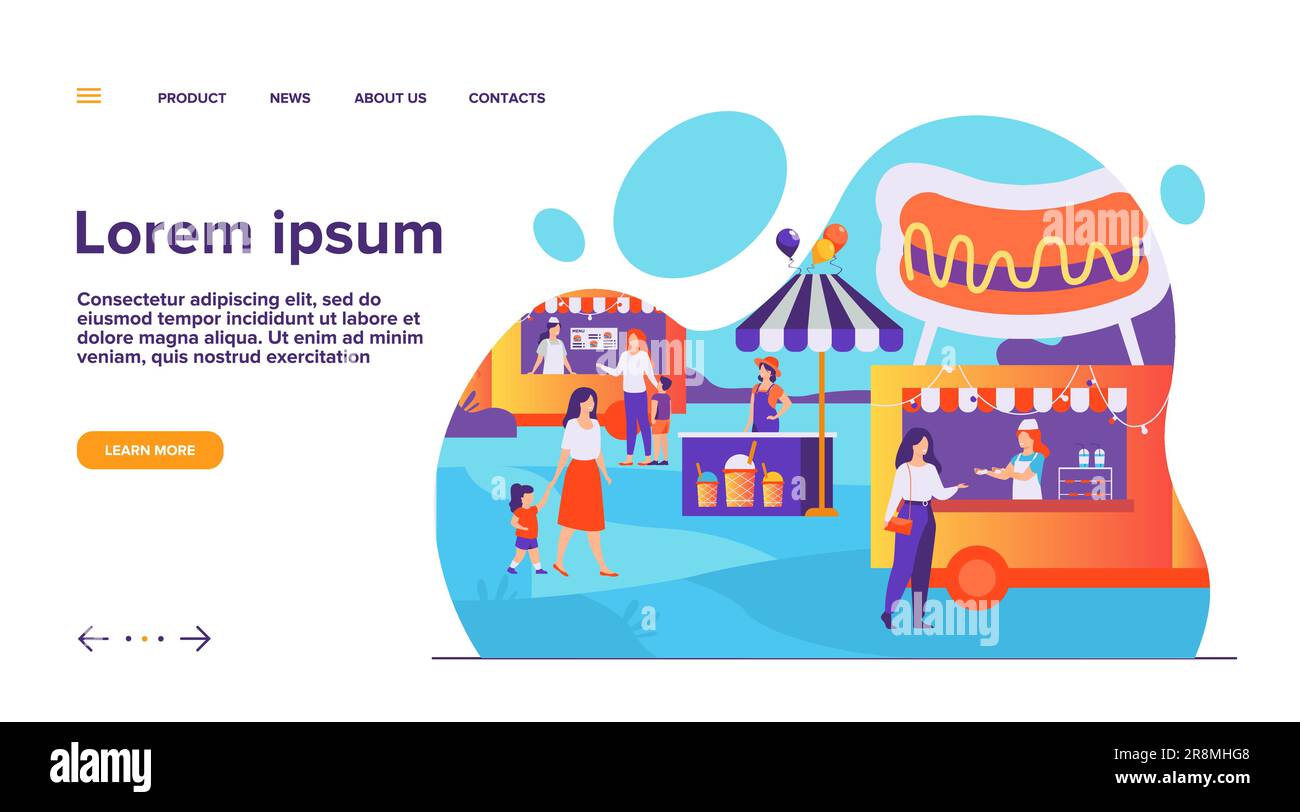 Persone che visitano la fiera del cibo di strada Illustrazione Vettoriale