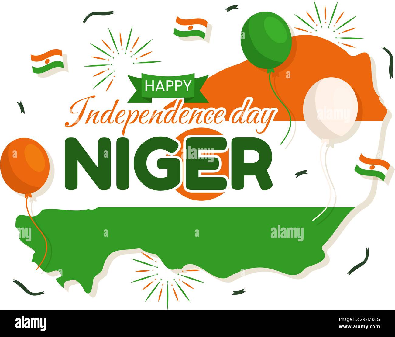 Illustrazione vettoriale del giorno della Repubblica del Niger felice con bandiera di ondulazione e festa pubblica del paese in Cartoon modelli di fondo disegnati a mano della pagina di destinazione Illustrazione Vettoriale