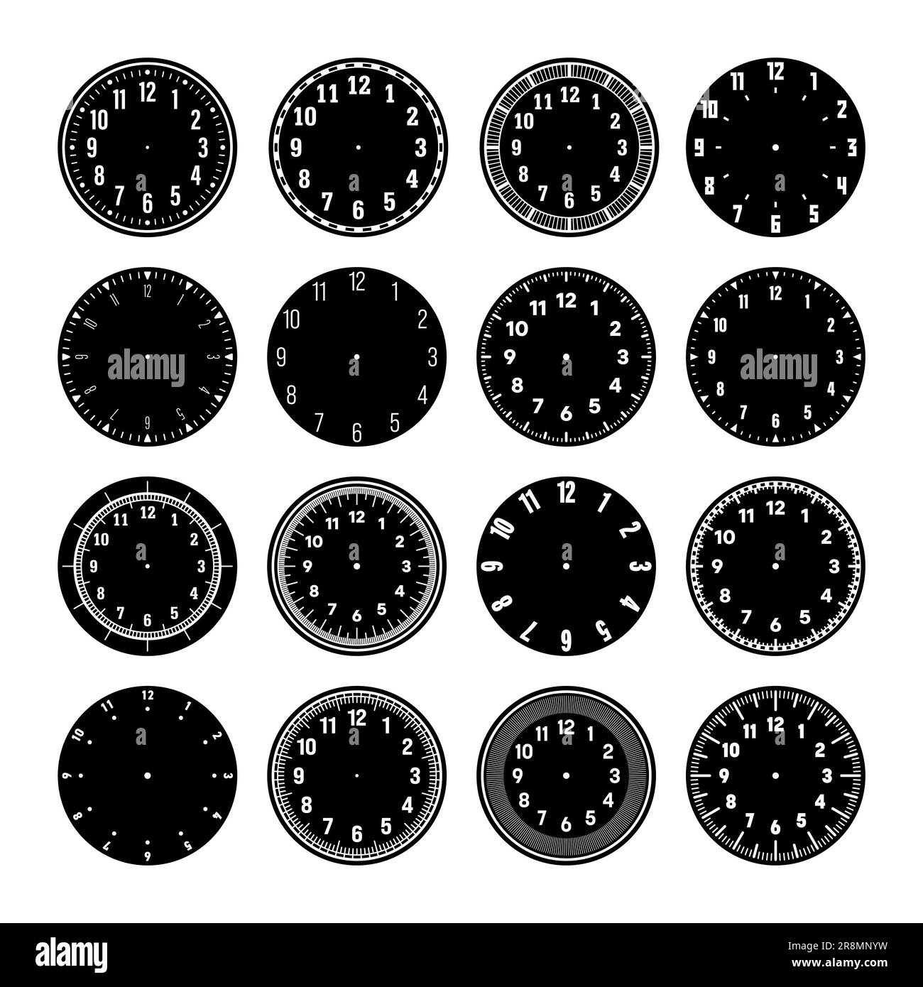 Facce Meccaniche A Orologio Con Numeri Arabi, Cornice. Quadrante Bianco Con Minuti Indicatori Di Ora E Numeri Elemento Timer O Cronometro Misurazione In Bianco Image501758903 - Foto 12