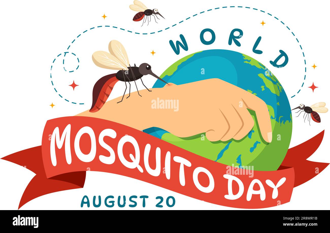 Immagine vettoriale della Giornata Mondiale delle zanzare il 20 agosto con Midge può causare febbre Dengue e malaria in Cartoon piano modelli di sfondo disegnati a mano Illustrazione Vettoriale