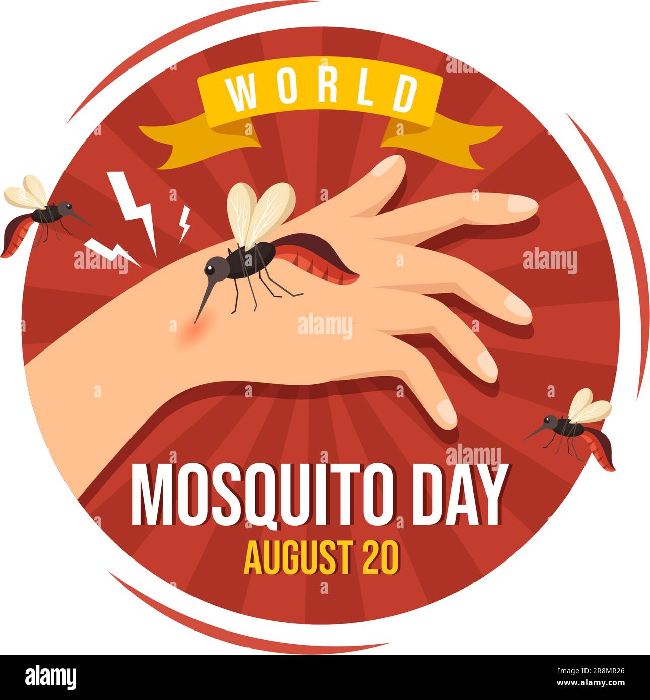 Immagine vettoriale della Giornata Mondiale delle zanzare il 20 agosto con Midge può causare febbre Dengue e malaria in Cartoon piano modelli di sfondo disegnati a mano Illustrazione Vettoriale