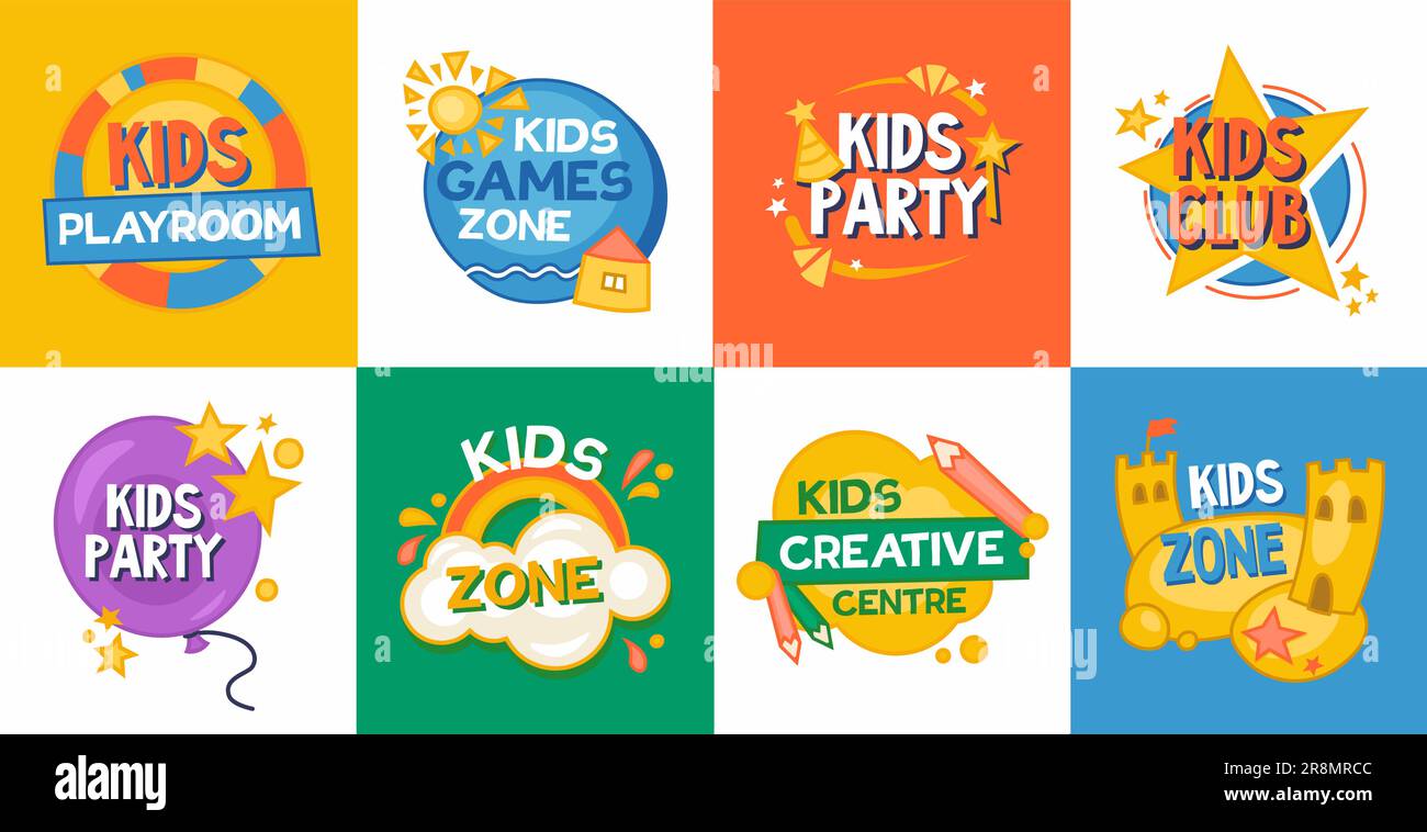 Collezione di icone piatte zona gioco bambini Illustrazione Vettoriale