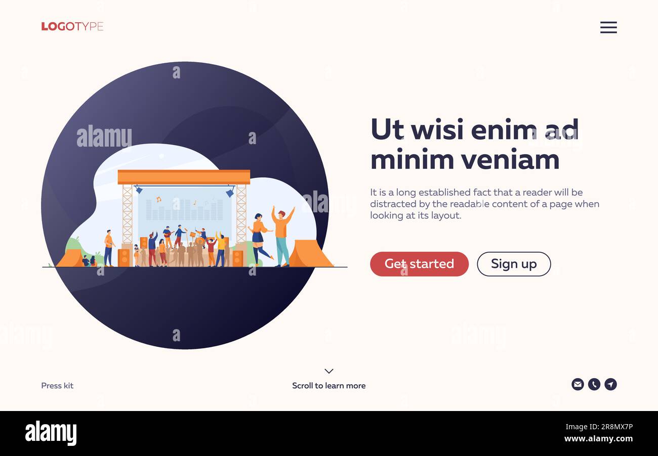 Gente felice che si diverte a Rock concerto piatto vettore illustrazione Illustrazione Vettoriale