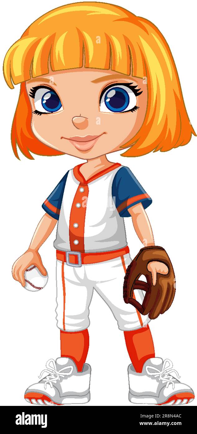 Colore arancione capelli ragazza baseball figura giocatore Illustrazione Vettoriale