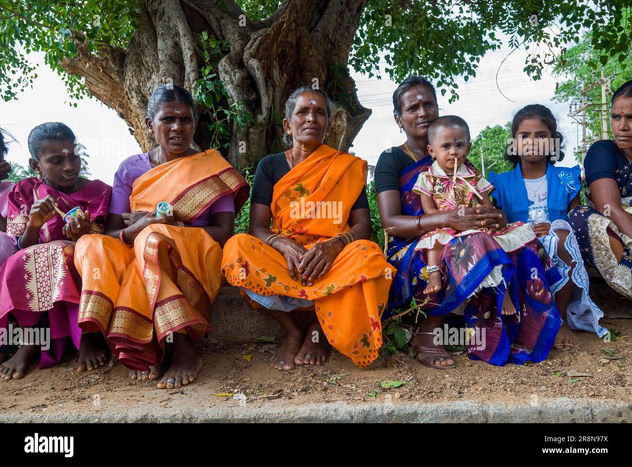 Gli abitanti del villaggio che si esibiscono e ammirano il festival Puravi Eduppu vicino a PUDUKKOTTAI, Tamil Nadu, India del Sud, India, Asia Foto Stock