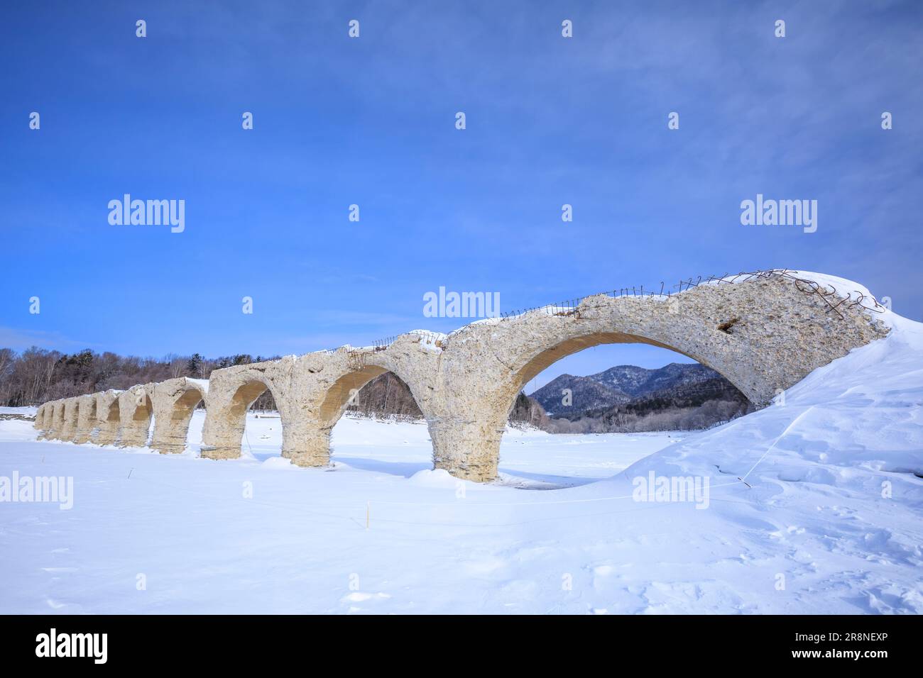 Ponte sul fiume Taushubetsu Foto Stock