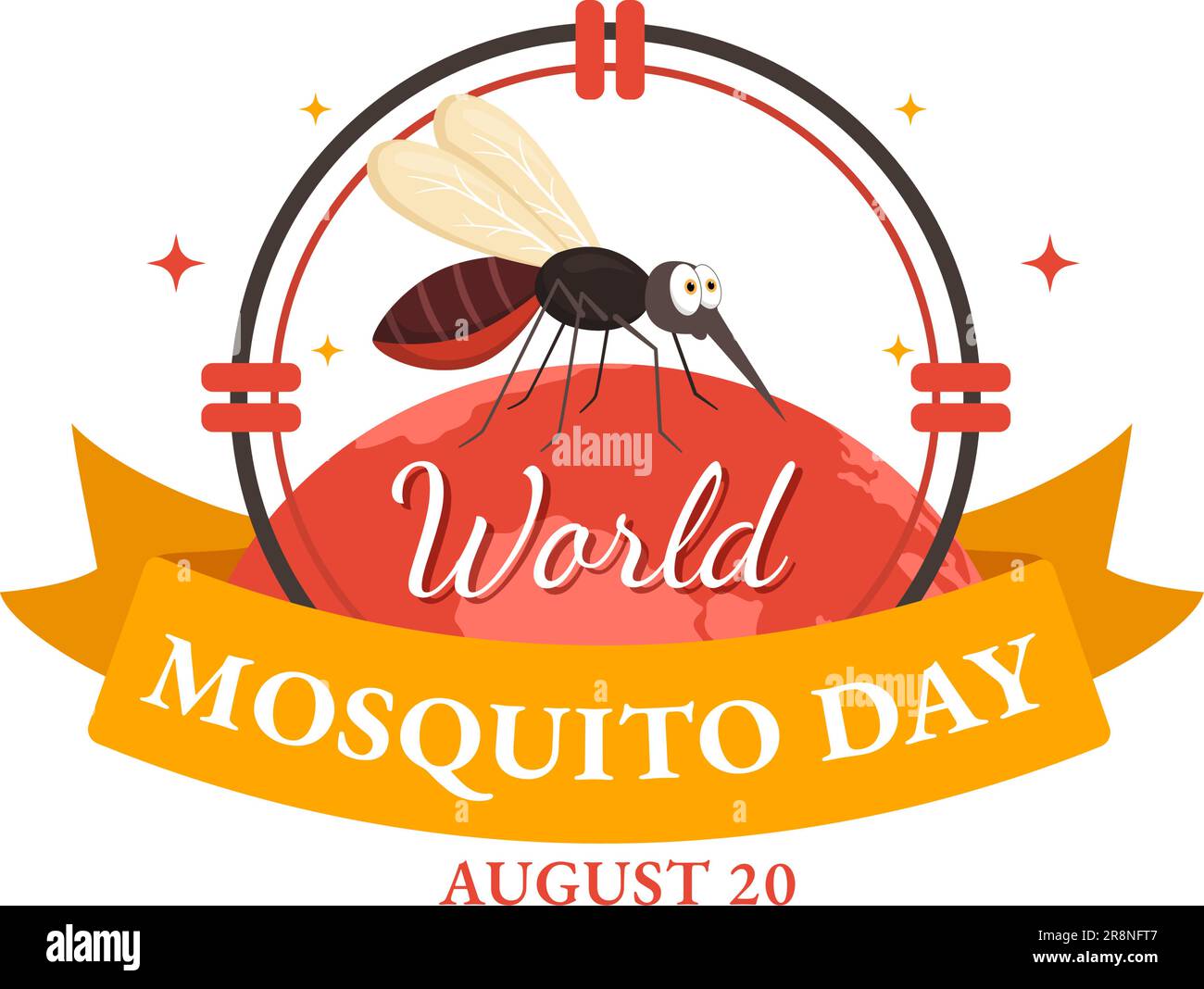 Immagine vettoriale della Giornata Mondiale delle zanzare il 20 agosto con Midge può causare febbre Dengue e malaria in Cartoon piano modelli di sfondo disegnati a mano Illustrazione Vettoriale