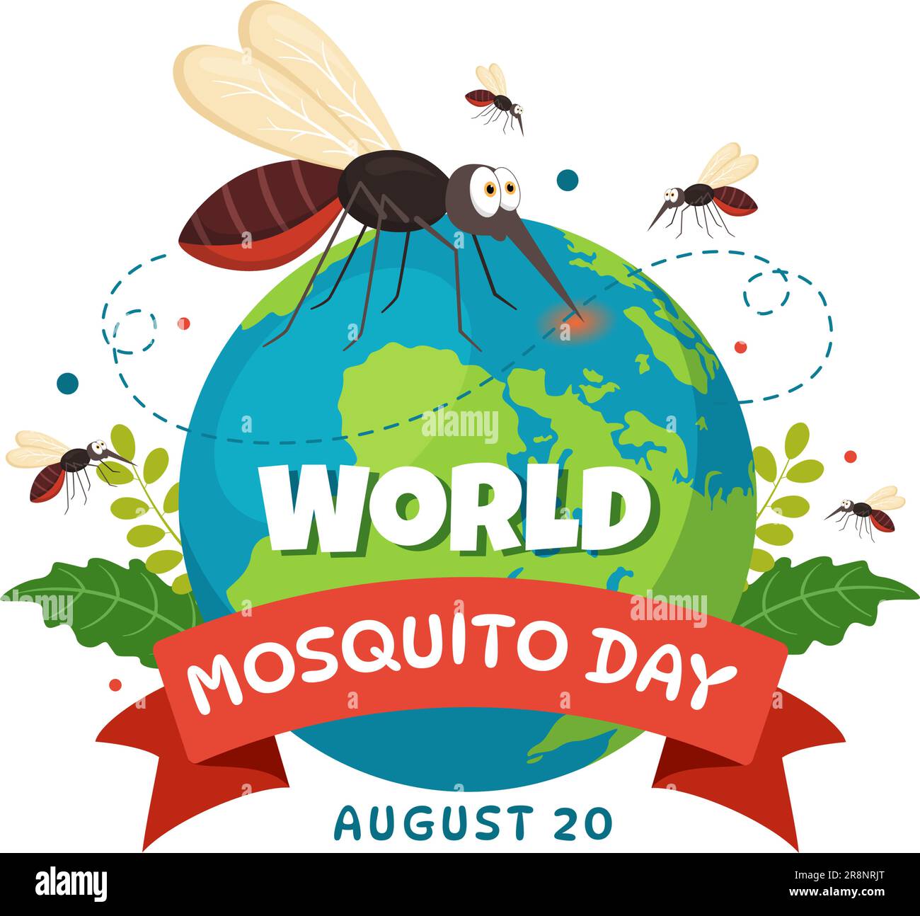 Immagine vettoriale della Giornata Mondiale delle zanzare il 20 agosto con Midge può causare febbre Dengue e malaria in Cartoon piano modelli di sfondo disegnati a mano Illustrazione Vettoriale