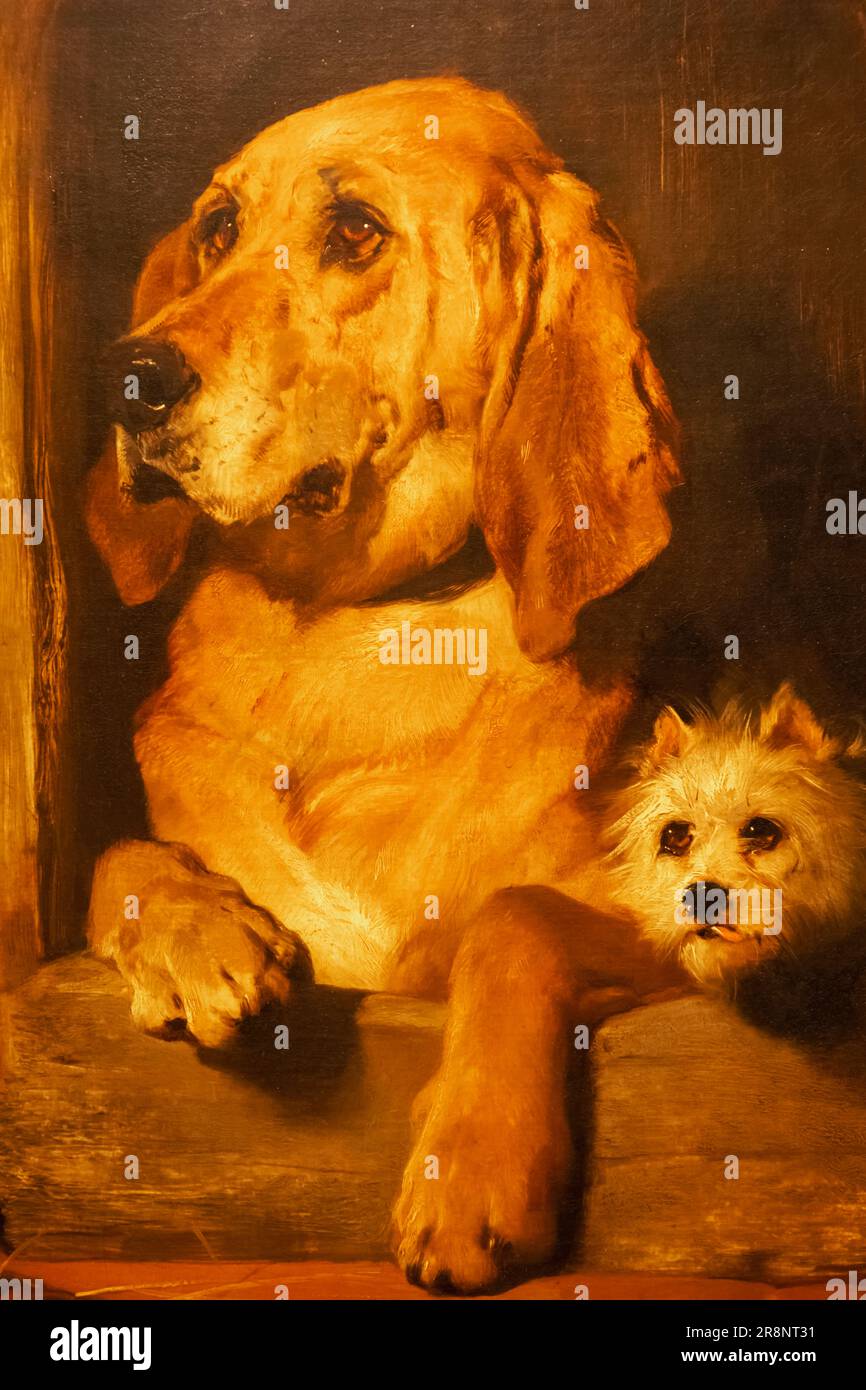 Dipinto di due cani intitolato 'dignità e impudenza' di Edwin Landseer datato 1839 Foto Stock