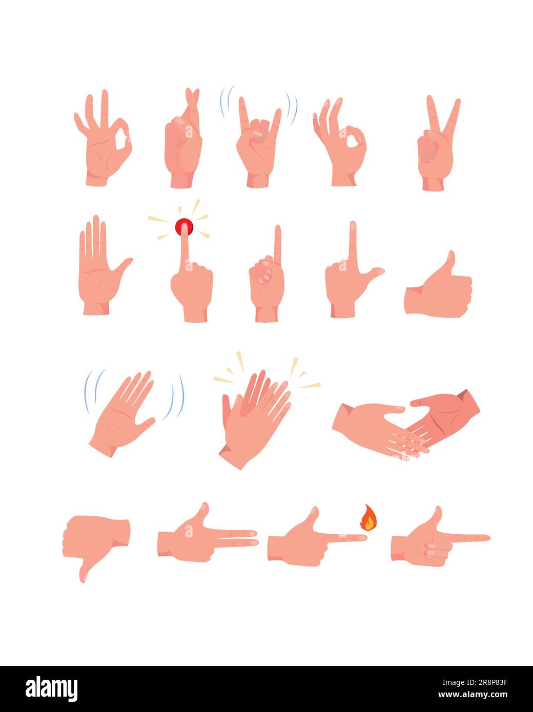 Kit icone piatte gesti delle mani Illustrazione Vettoriale