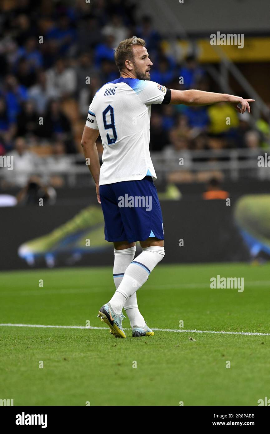 Il capitano dell'Inghilterra Harry Kane durante la partita di calcio della UEFA Nations League Italia-Inghilterra, a Milano il 23 settembre 2022 Foto Stock