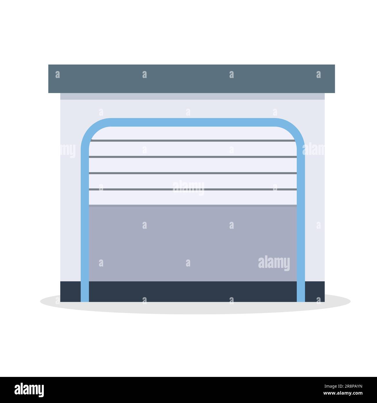 Semplice grigio Auto servizio e riparazione edificio o garage. Illustrazione vettoriale isolata in bianco. Sportello automatico aperto. Illustrazione Vettoriale