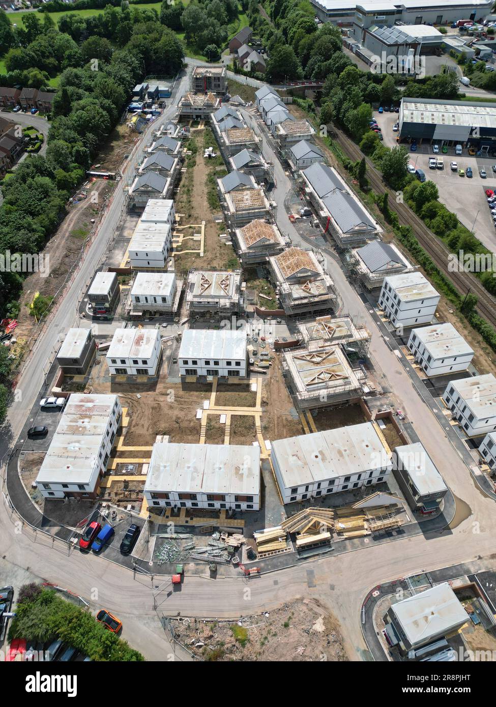 Hereford UK sito di costruzione di alloggi modulari di 120 case in affitto a prezzi accessibili e proprietà condivisa da Stonewater su un sito di sviluppo brownfield 23 giugno Foto Stock