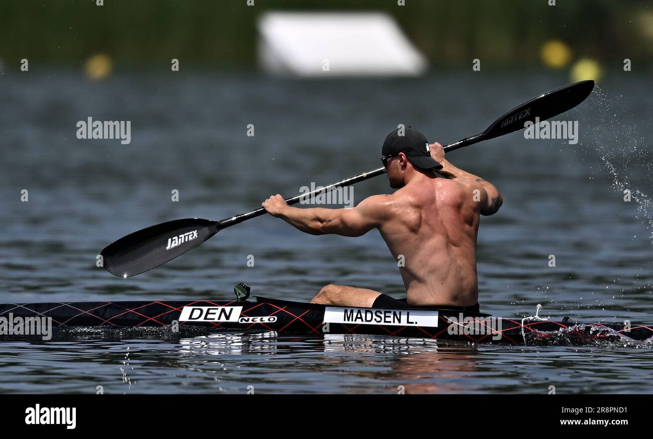 Cracovia, Polonia. 22nd giugno, 2023. Canoa Sprint. 2023 Giochi europei. Kryspinow Waterway. Cracovia. Lasse Madsen durante l'evento di canoe sprint ai Giochi europei del 2023, Cracovia, Polonia. Credit: Sport in Pictures/Alamy Live News Foto Stock