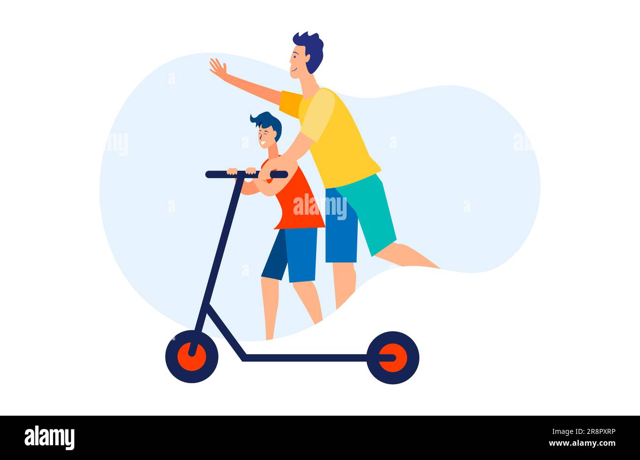 Buon papà e figlio in moto insieme Illustrazione Vettoriale