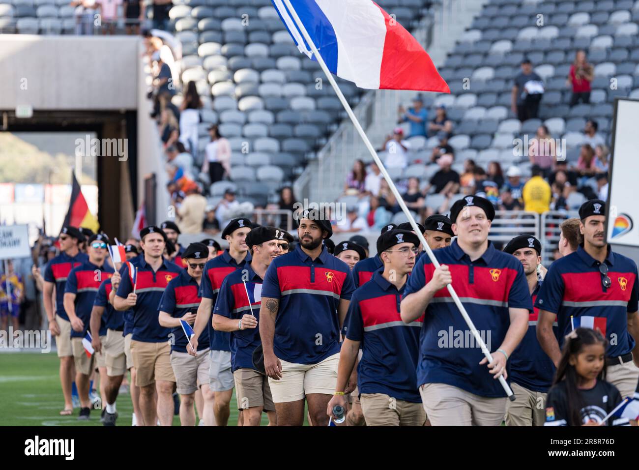 San Diego, Stati Uniti. 21st giugno, 2023. Team France entra nello stadio durante le cerimonie di apertura del Campionato Mondiale Lacrosse uomo 2023 allo Stadio Snapdragon. Credit: Notizie dal vivo di ben Nichols/Alamy Foto Stock