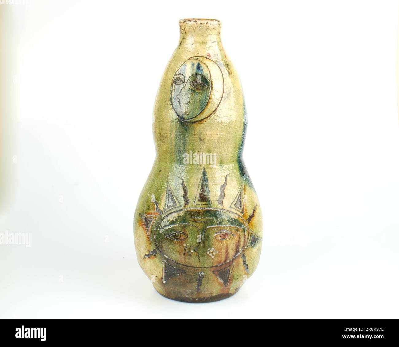 Vaso in ceramica da studio Antique Belgium Arts & Crafts Sun & Moon Foto Stock