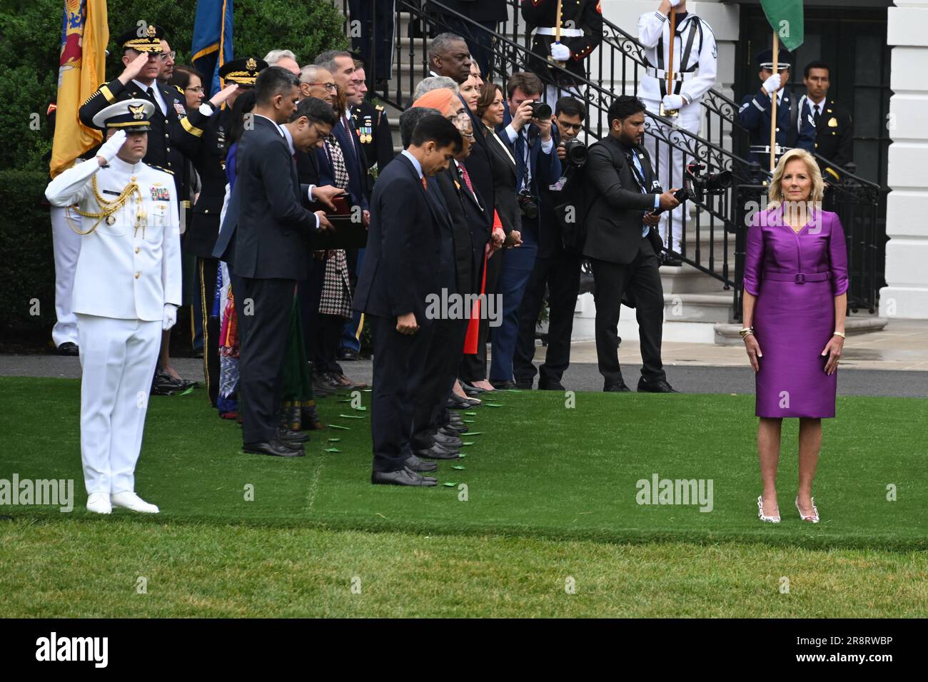 Washington, DC, Stati Uniti. 21st giugno, 2023. 6/22/23 la Casa Bianca Washington DC.il presidente Joseph Biden accoglie il primo ministro Narendra modi della Repubblica indiana per una cerimonia ufficiale di arrivo alla Casa Bianca. First Lady Jill Biden ascolta le osservazioni di entrambi i leader. (Credit Image: © Christy Bowe/ZUMA Press Wire) SOLO PER USO EDITORIALE! Non per USO commerciale! Foto Stock