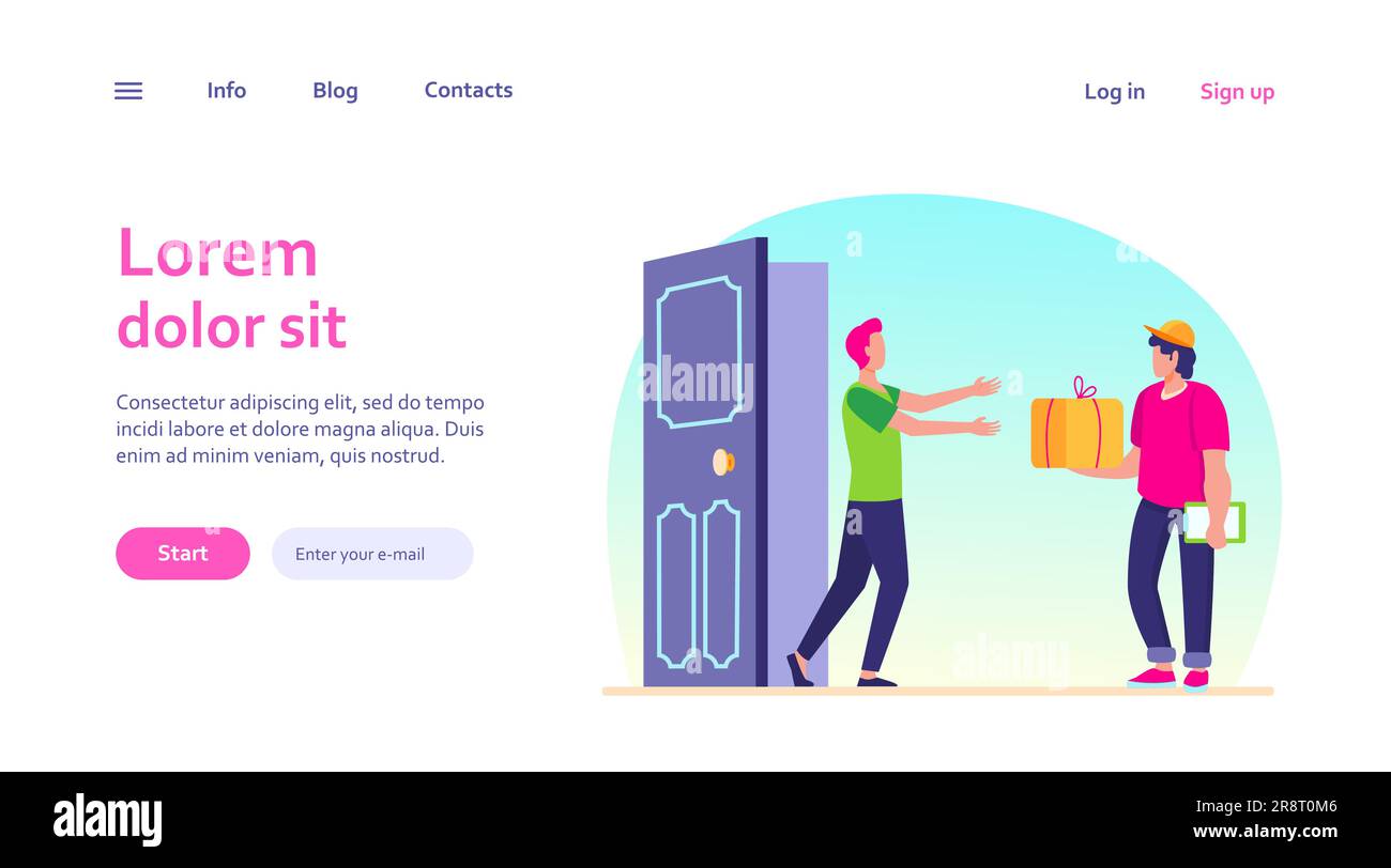 Il corriere consegna l'ordine alla porta del cliente Illustrazione Vettoriale