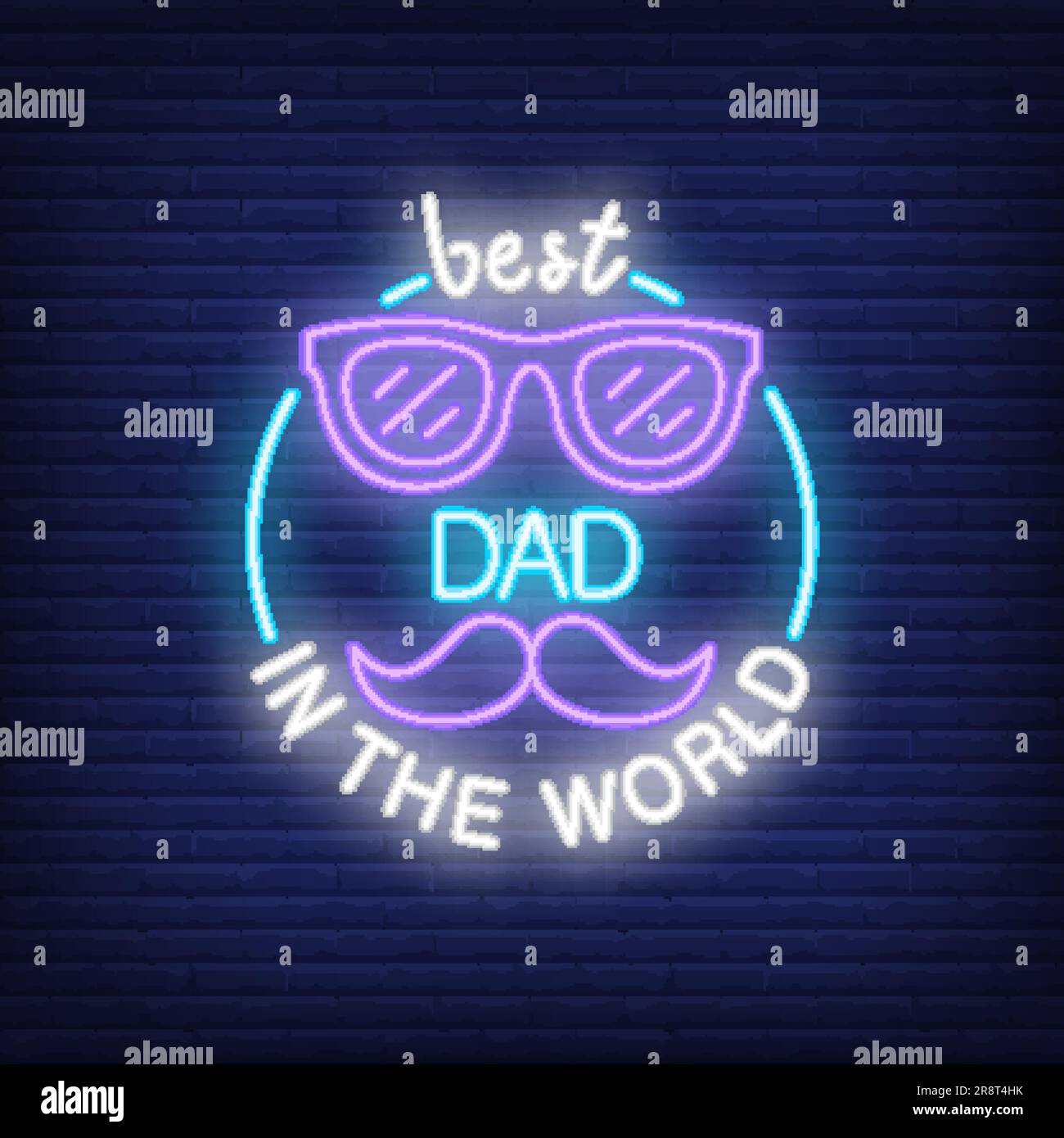 Icona di stile al neon Best Dad in the World su sfondo mattone Illustrazione Vettoriale