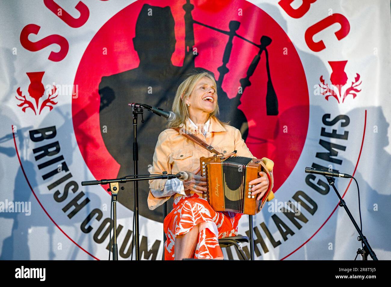 Sharon Shannon in concerto, ScotFestBC, British Columbia Highland Games, Coquitlam, BC, Canada Foto Stock
