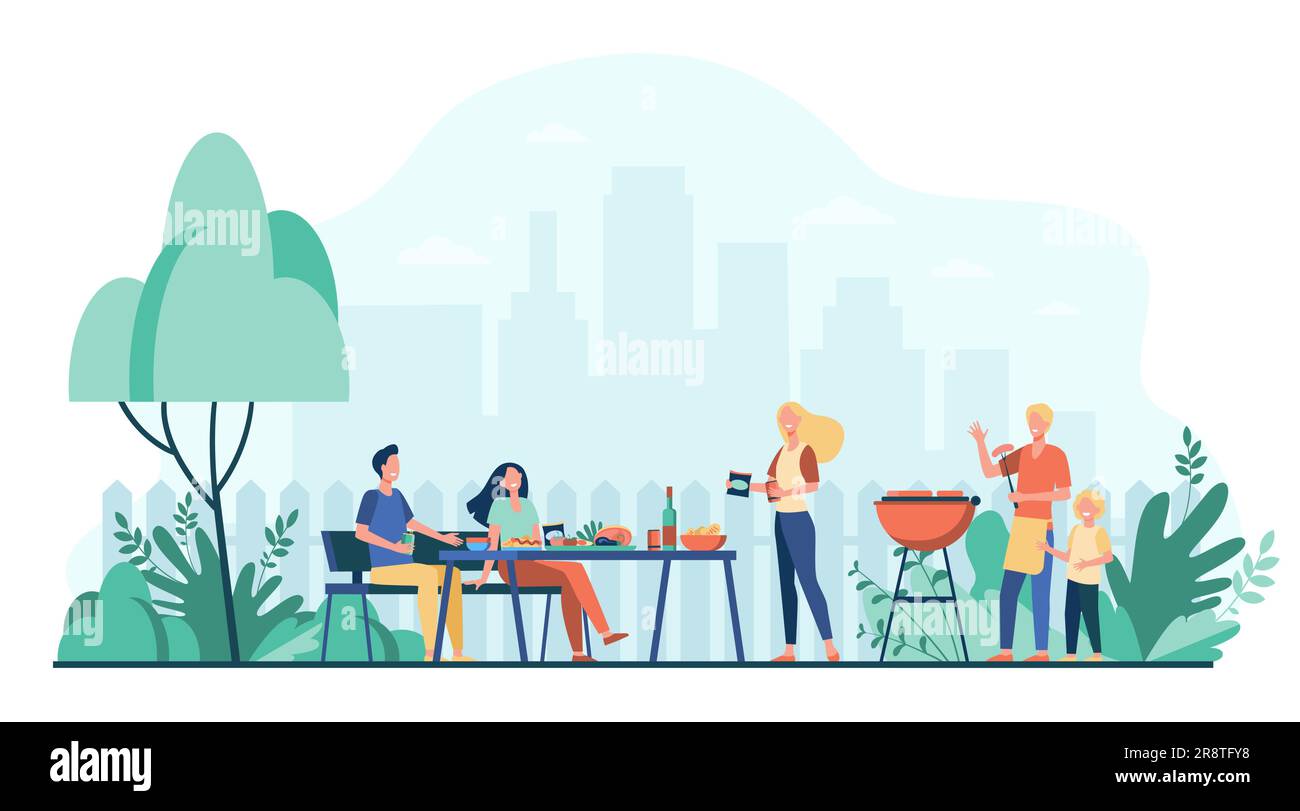 Festa di famiglia barbecue sul cortile Illustrazione Vettoriale