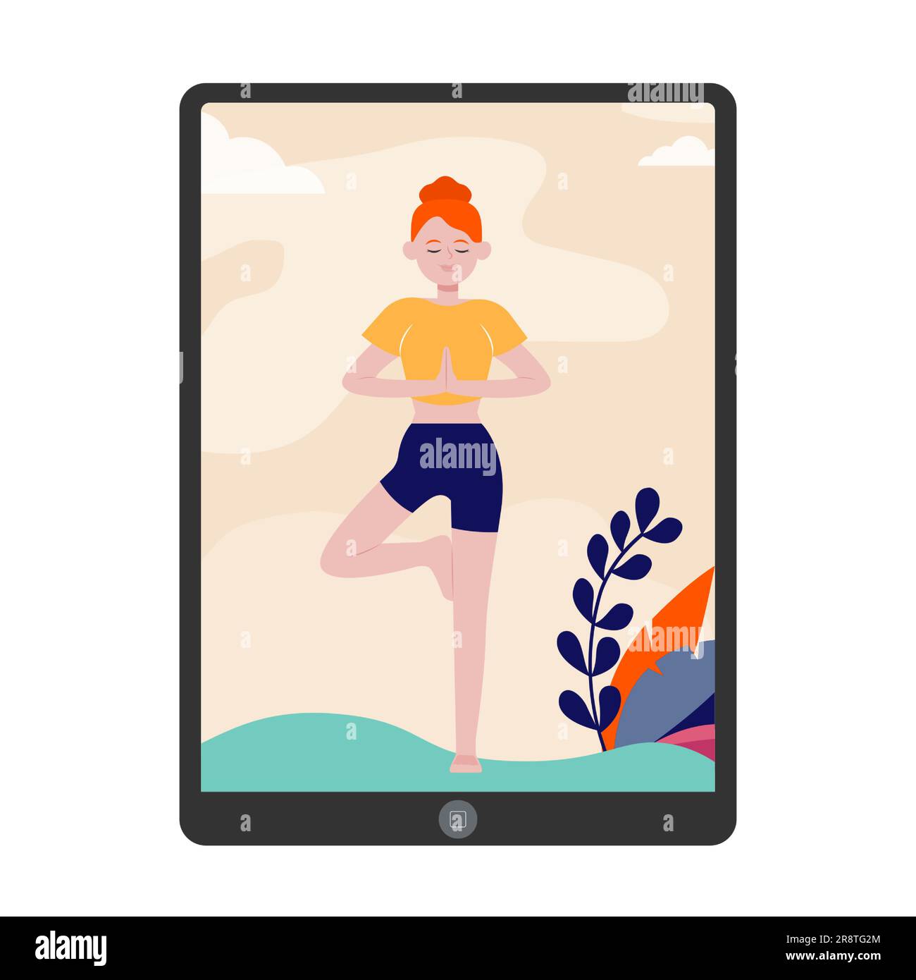 Insegnante di yoga che dà lezione online Illustrazione Vettoriale