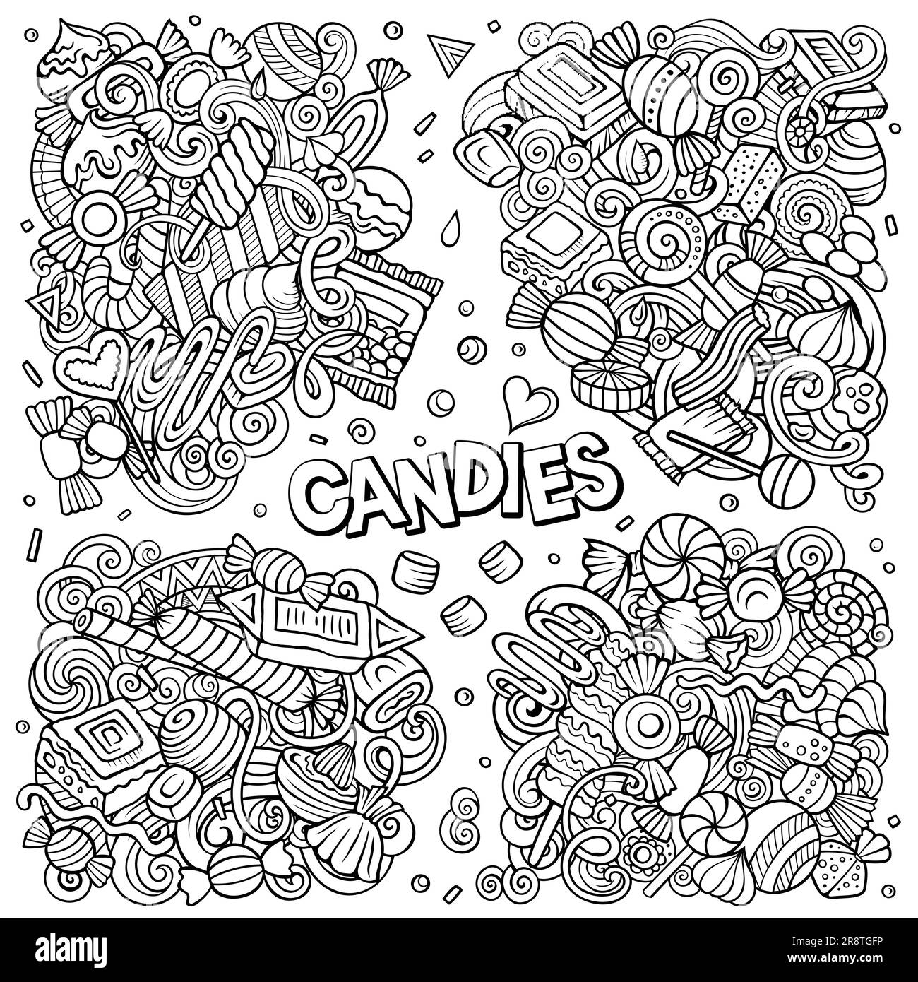 Set di disegni vettoriali per caramelle. Illustrazione Vettoriale