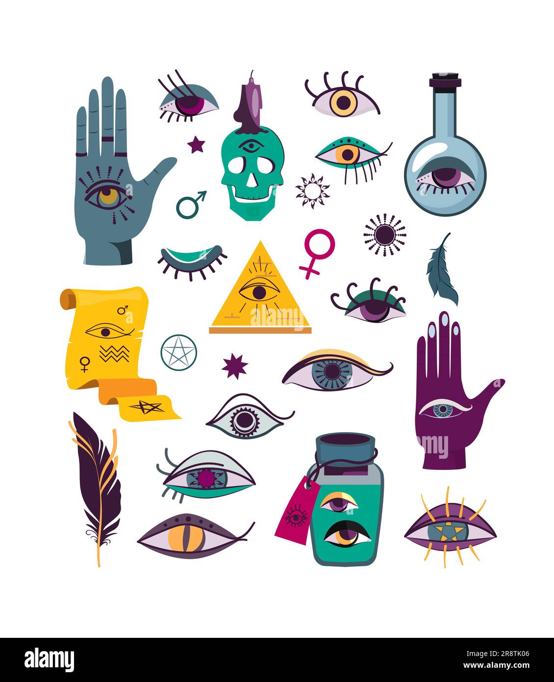 Set di icone piatte occhi talismano diversi Illustrazione Vettoriale
