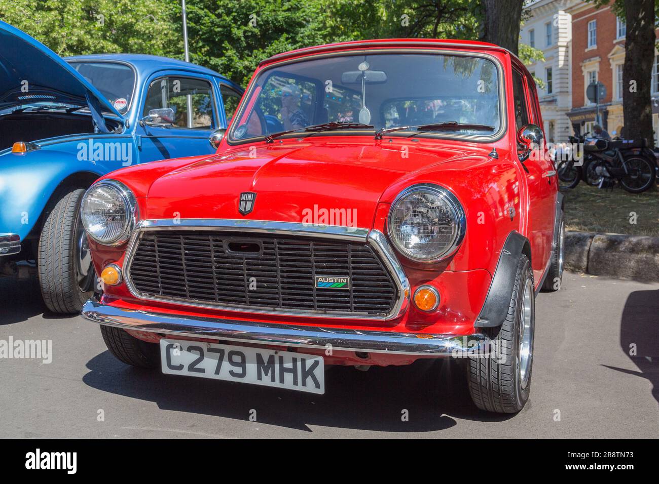 Una Austin Rover Mini rossa degli anni '1980 ad una mostra di auto d'epoca. Foto Stock