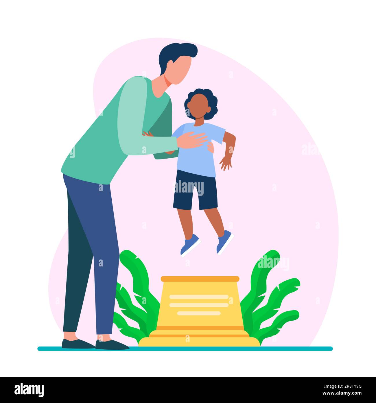 Papa' che mette il figlio sul piedistallo Illustrazione Vettoriale