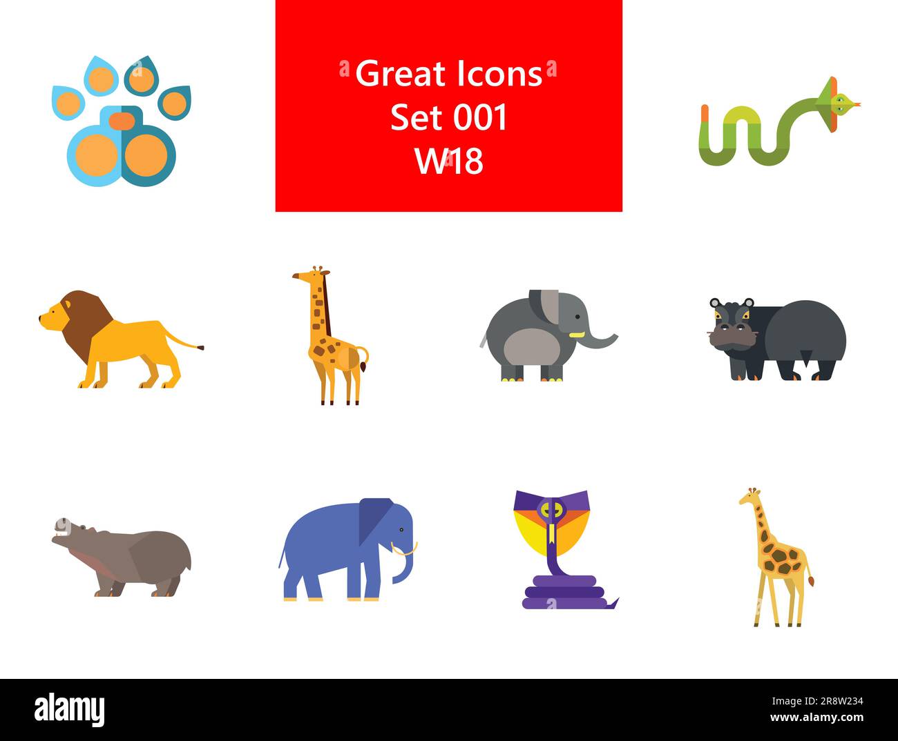 Set di icone African Animals Illustrazione Vettoriale