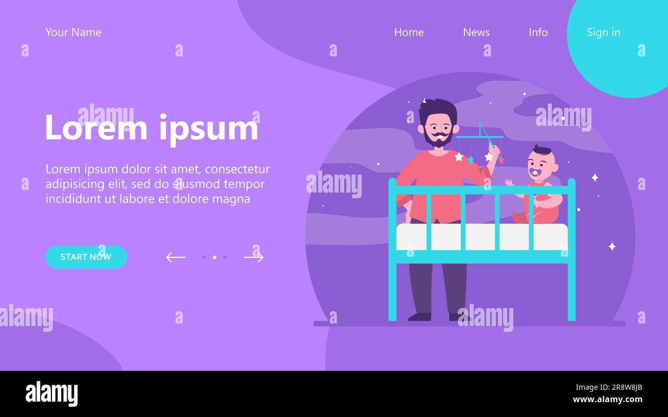 Nuovo padre che gioca con il bambino nella culla Illustrazione Vettoriale