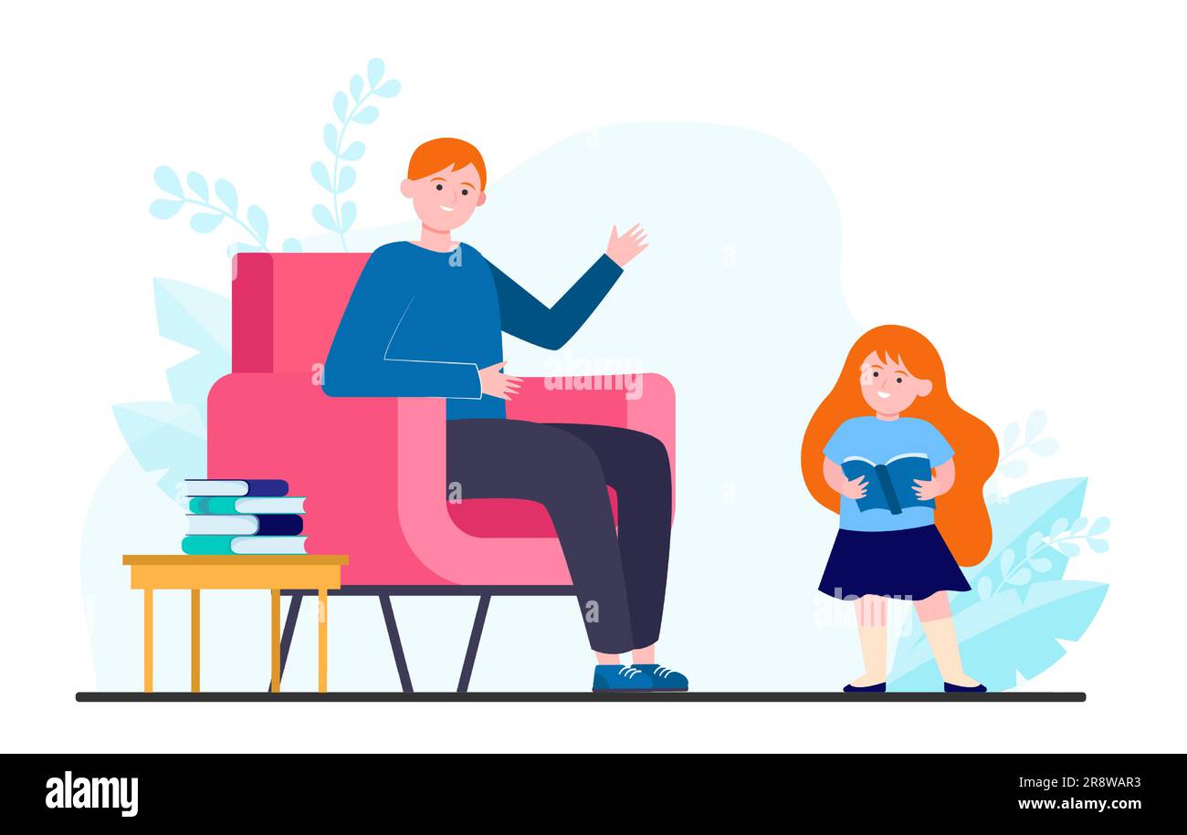 Papà e figlia amano leggere Illustrazione Vettoriale