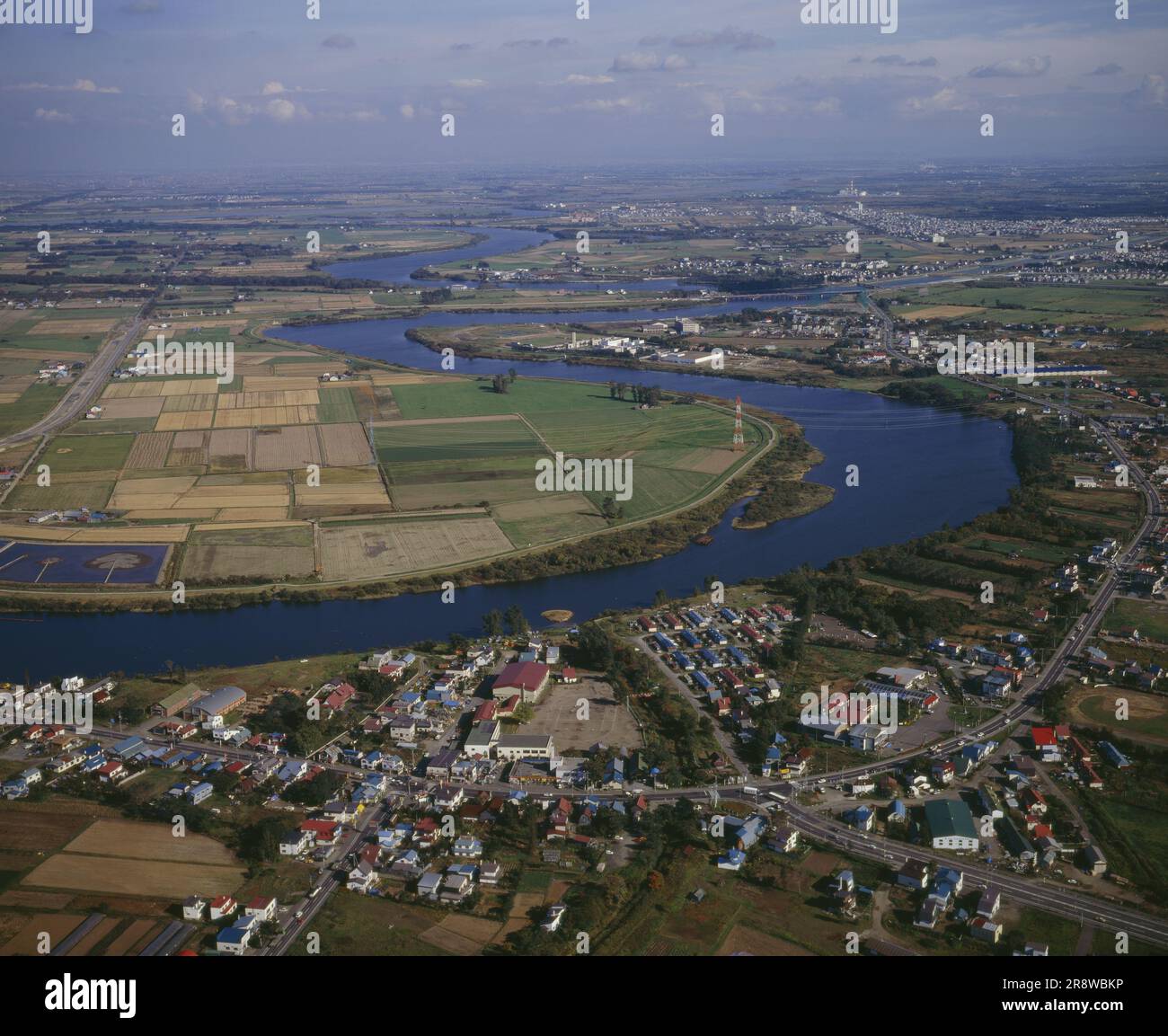 Ishikari River e Ishikari Plain Foto Stock