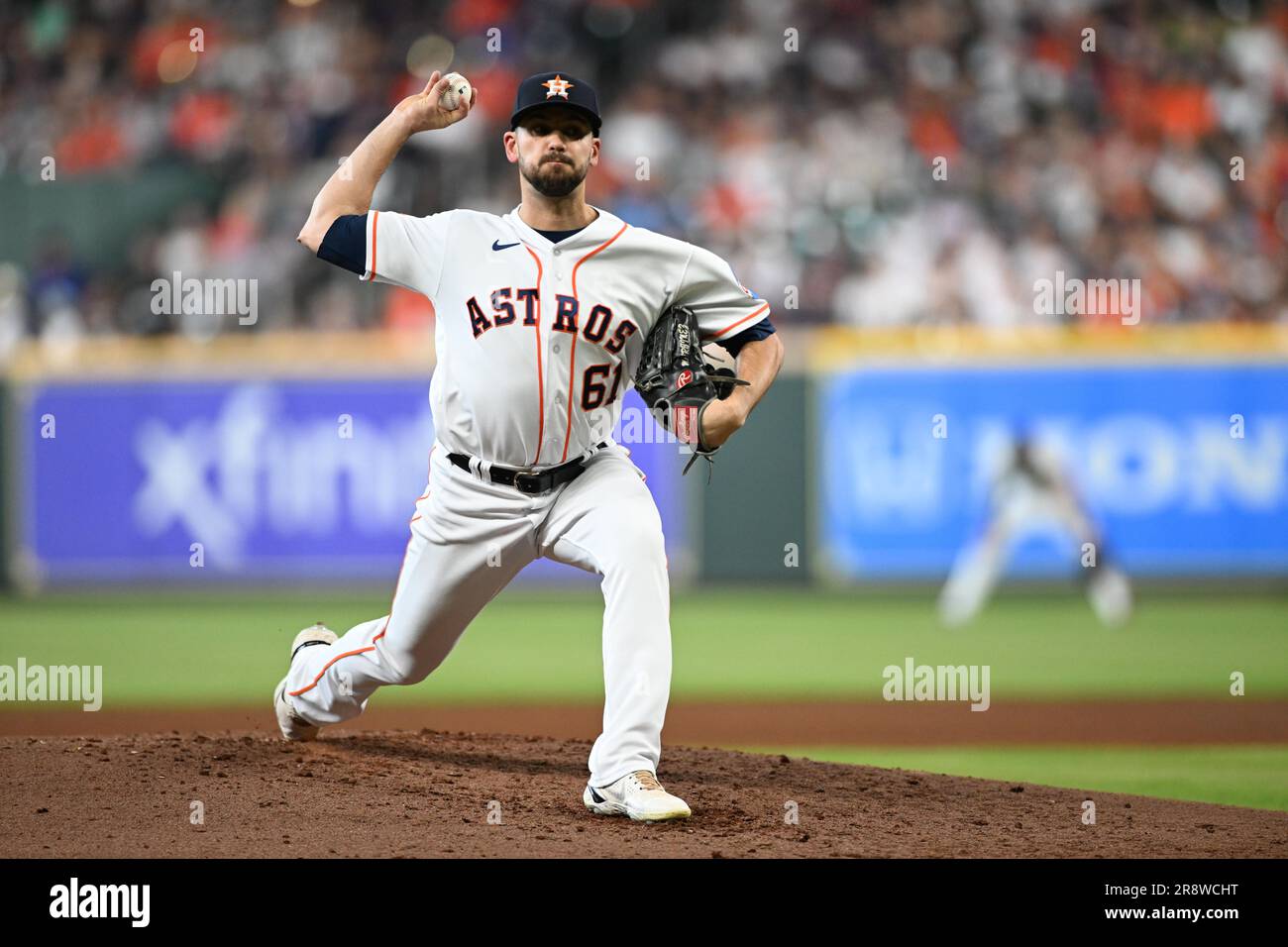 Il lanciatore di rilievo degli Houston Astros Seth Martinez (61) lancia un cambio di cerchio in cima al terzo inning durante la partita della MLB tra i New York Mets Foto Stock