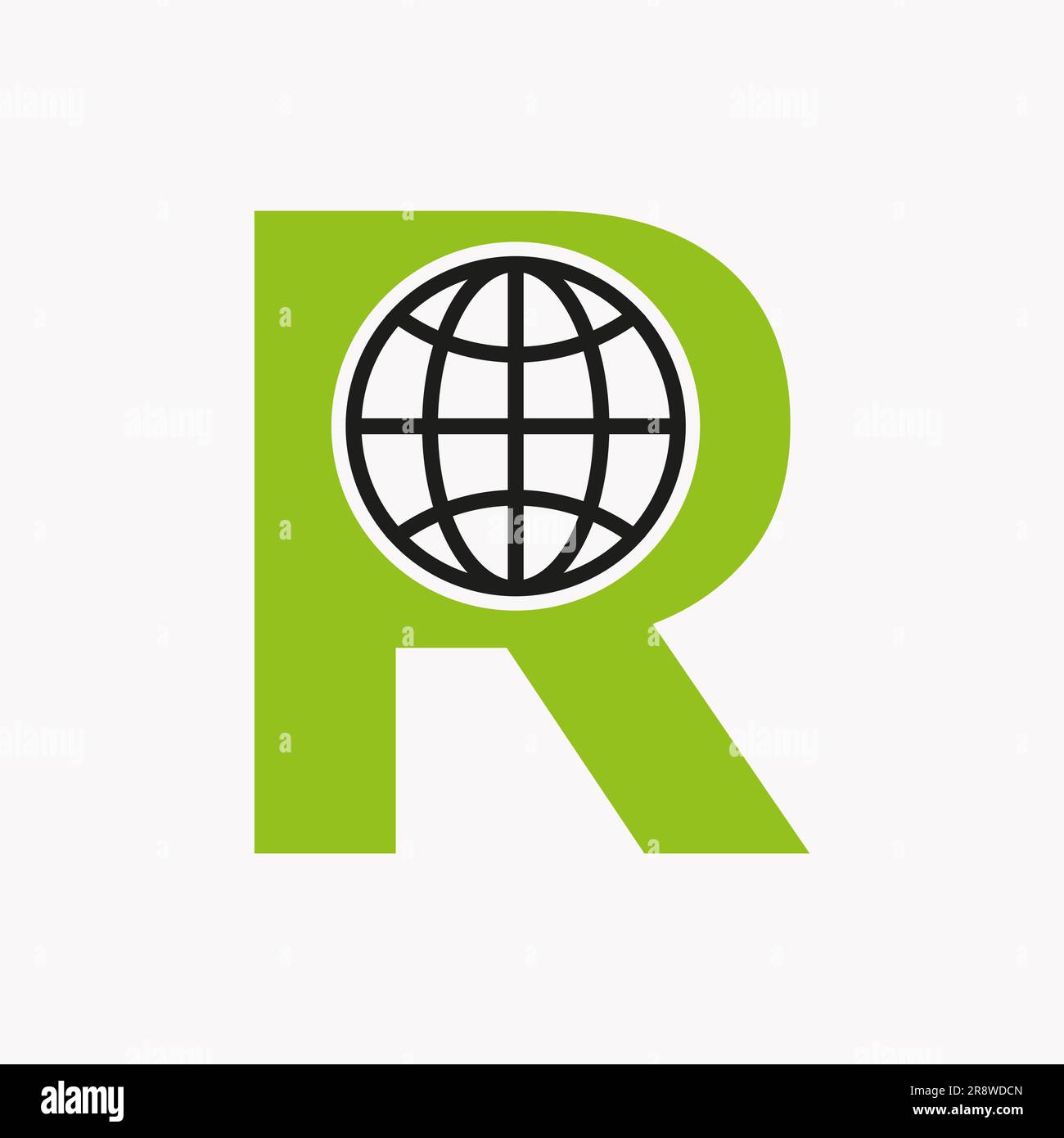 Design del logo Letter R Global. Modello vettore simbolo logotipo globale Illustrazione Vettoriale