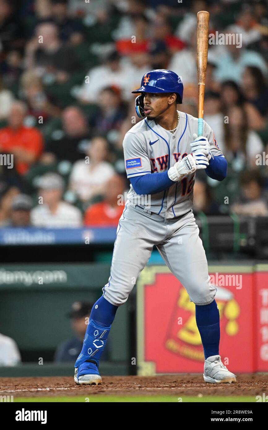 L'interbase dei New York Mets FRANCISCO LINDOR (12) in cima al quarto inning durante la partita della MLB tra i New York Mets e gli Houston Astros Foto Stock